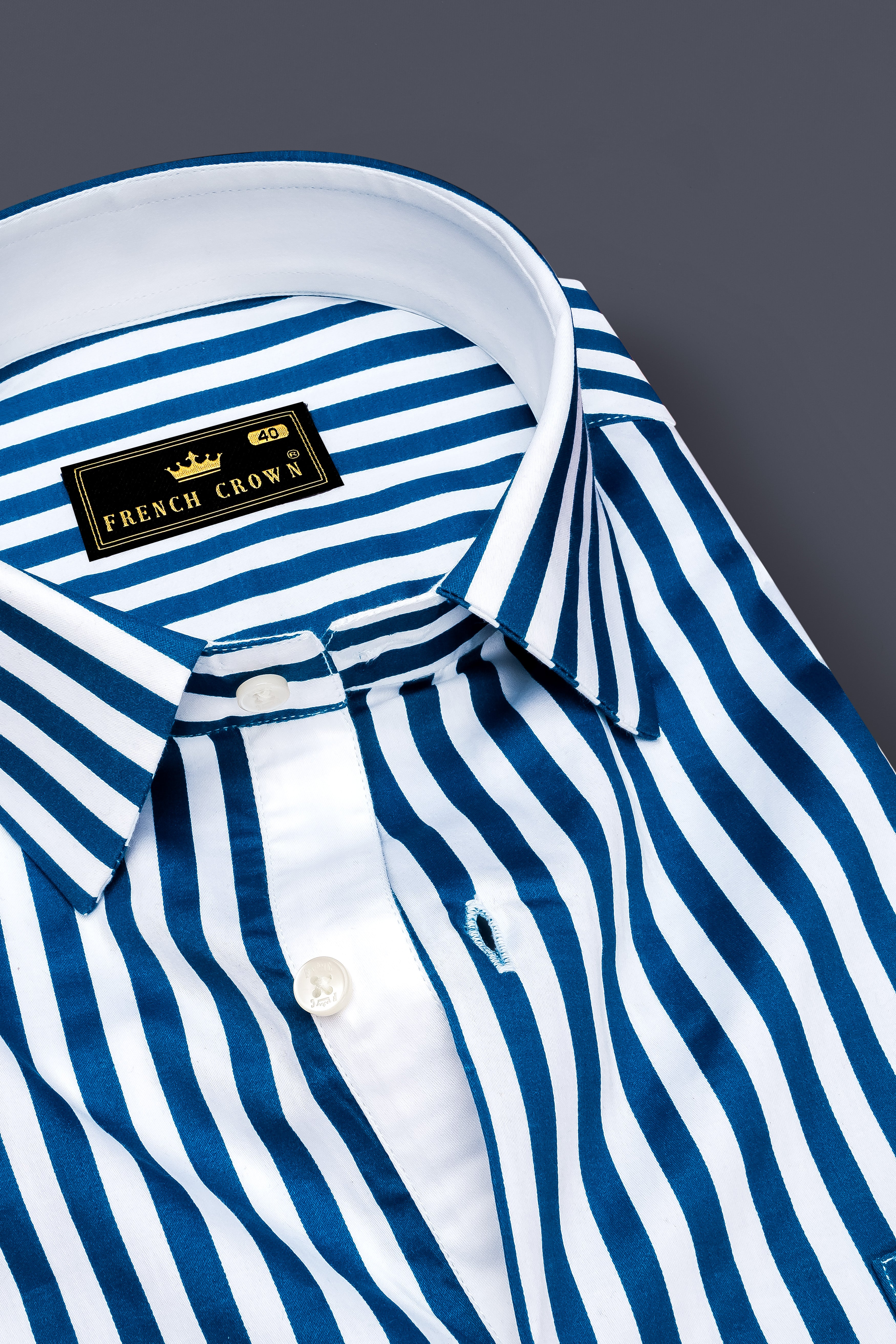Azzorio-Catalina Blue And Bright White Candy Striped Subtle Sheen Super Soft Premium Cotton Dress Shirt