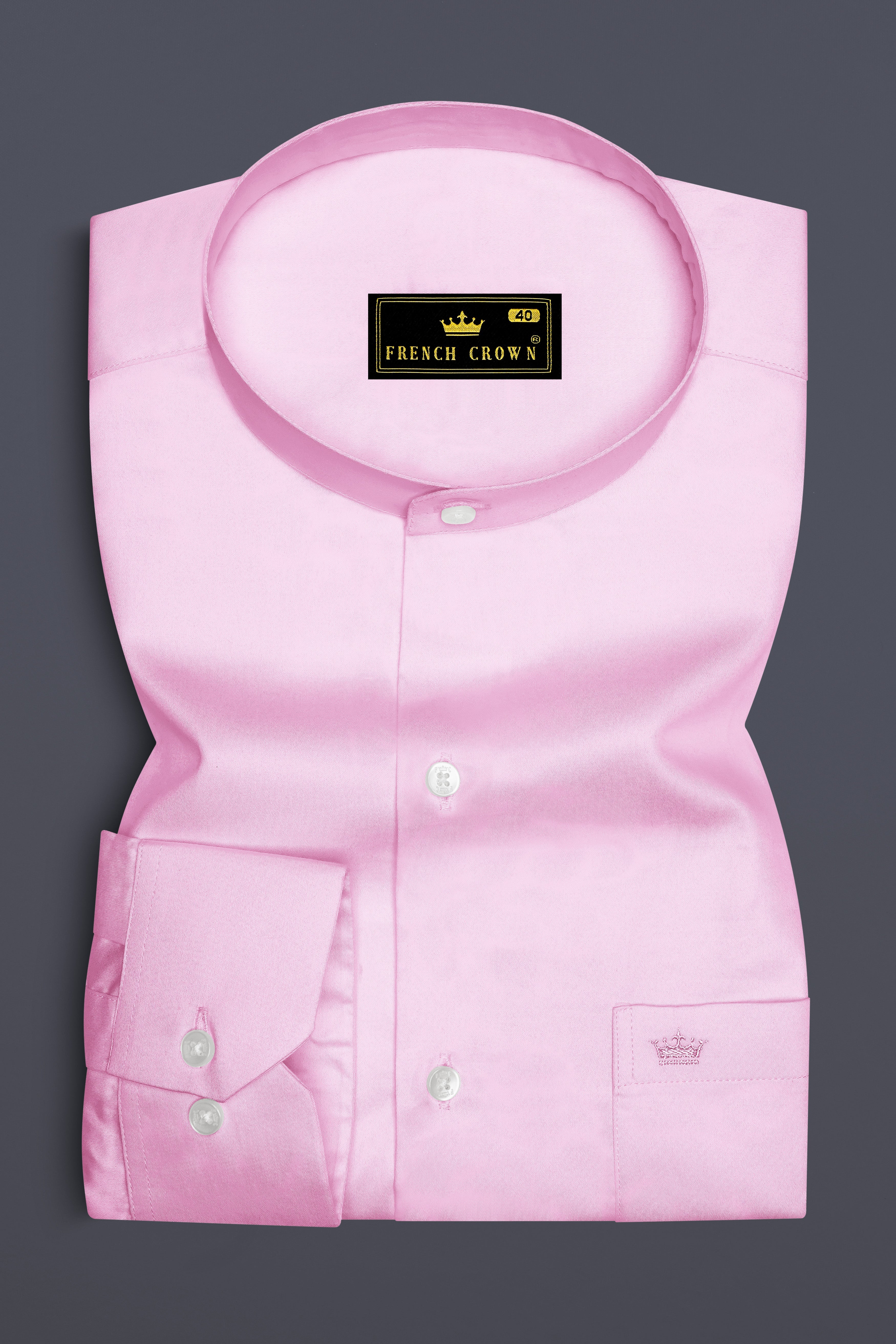 Rosevo-Pastel Pink Subtle Sheen Super Soft Premium Cotton Mandarin Shirt