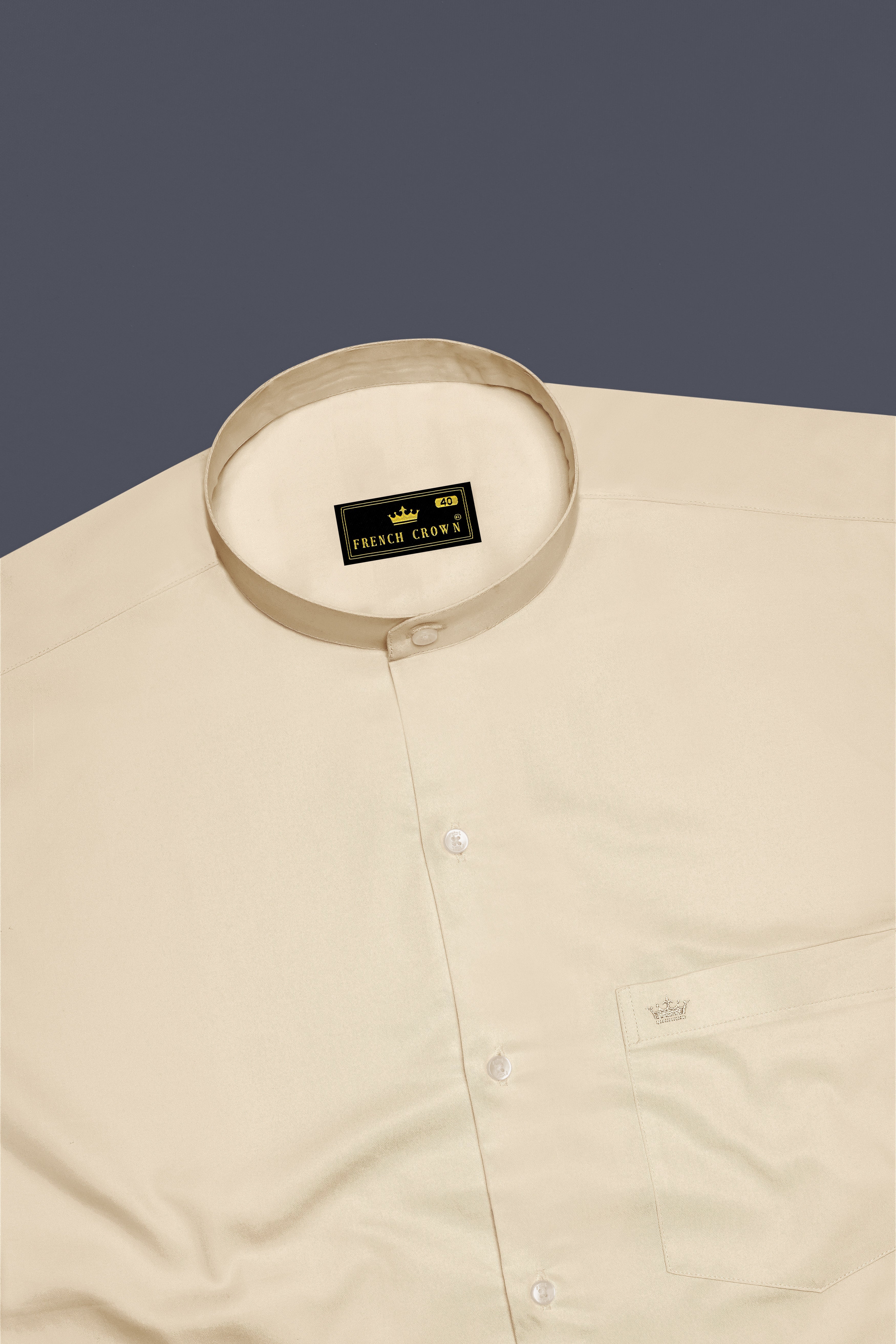 Vanoro-Almond Cream Subtle Sheen Super Soft Premium Cotton Mandarin Shirt