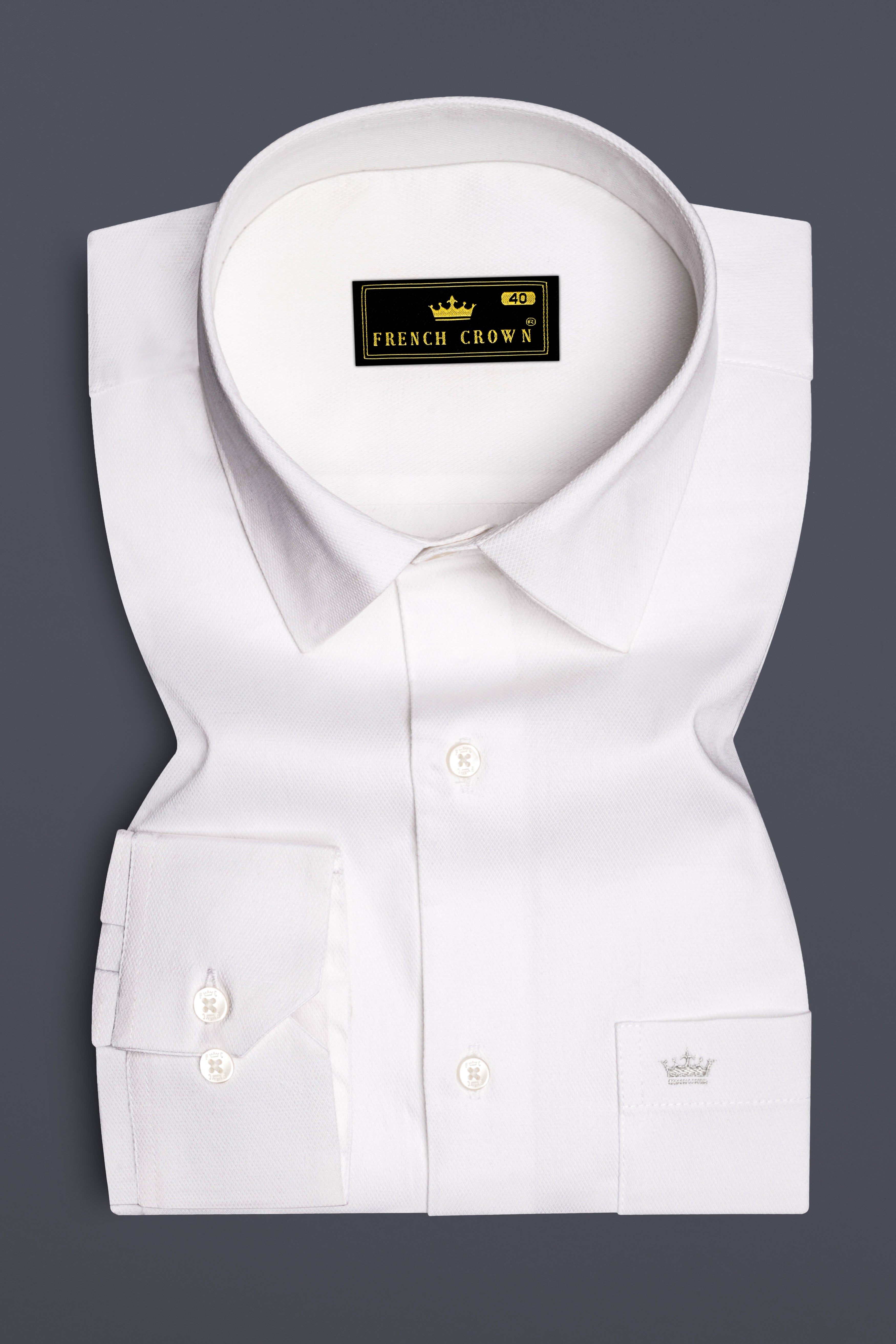Ivoryx-Bright White Dobby Textured Premium Giza Cotton Dress Shirt