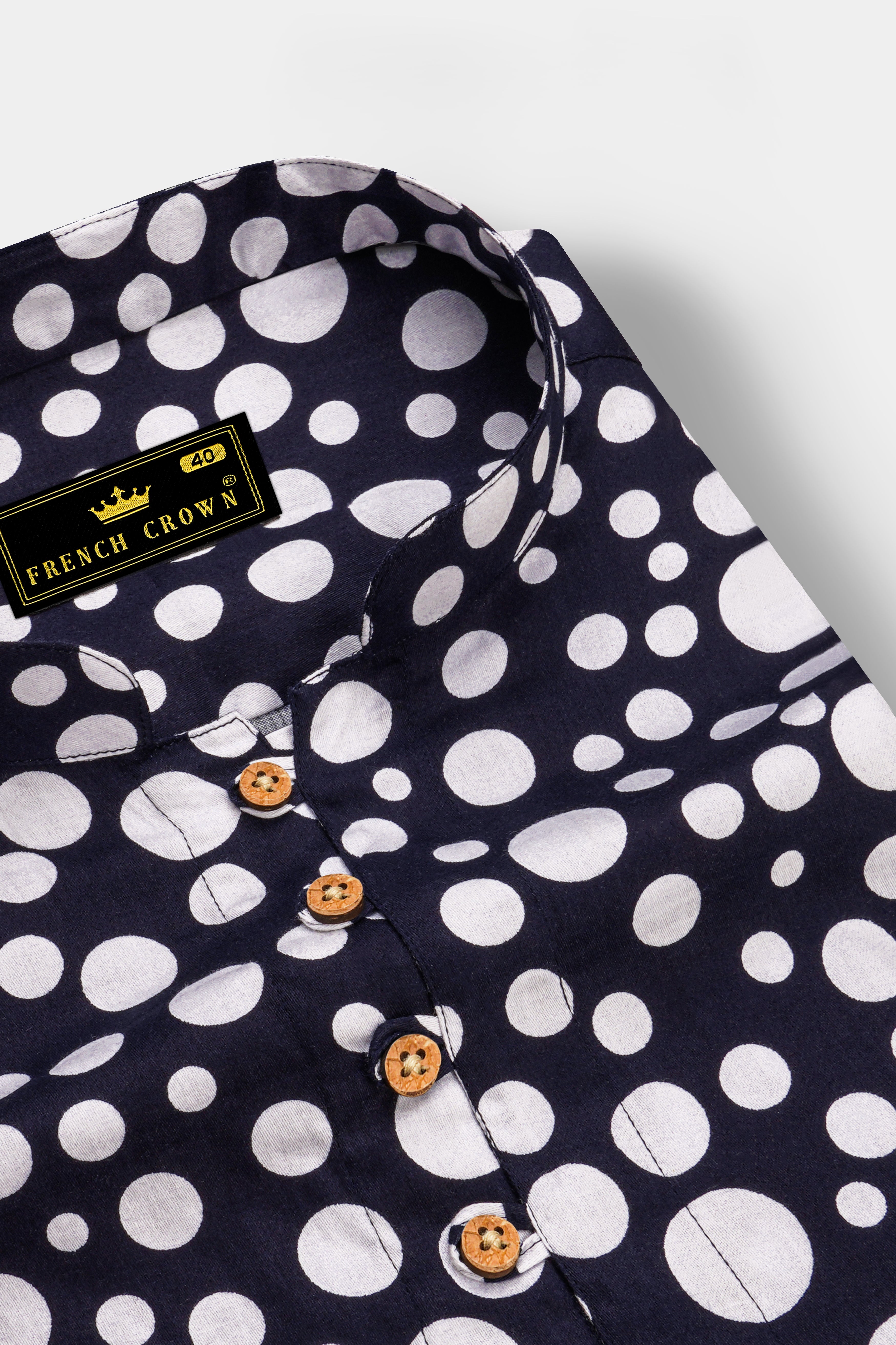 Vistiq-Mirage Blue And Bright White Polka Dot Printed Subtle Sheen Super Soft Premium Cotton Casual Kurta Shirt