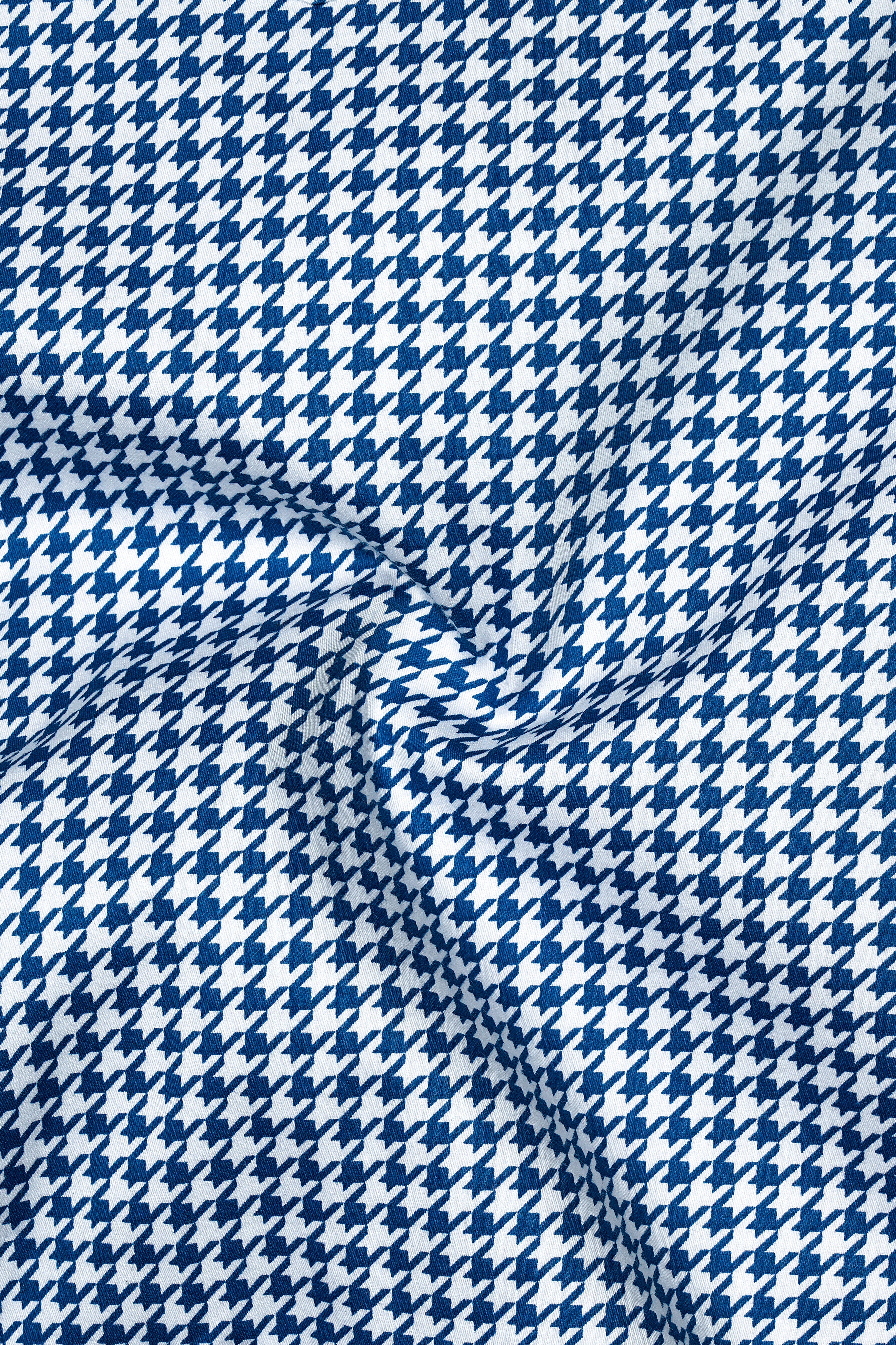 Creston-Lapis Blue And Bright White Houndstooth Printed Super Soft Premium Cotton Dress Shirt