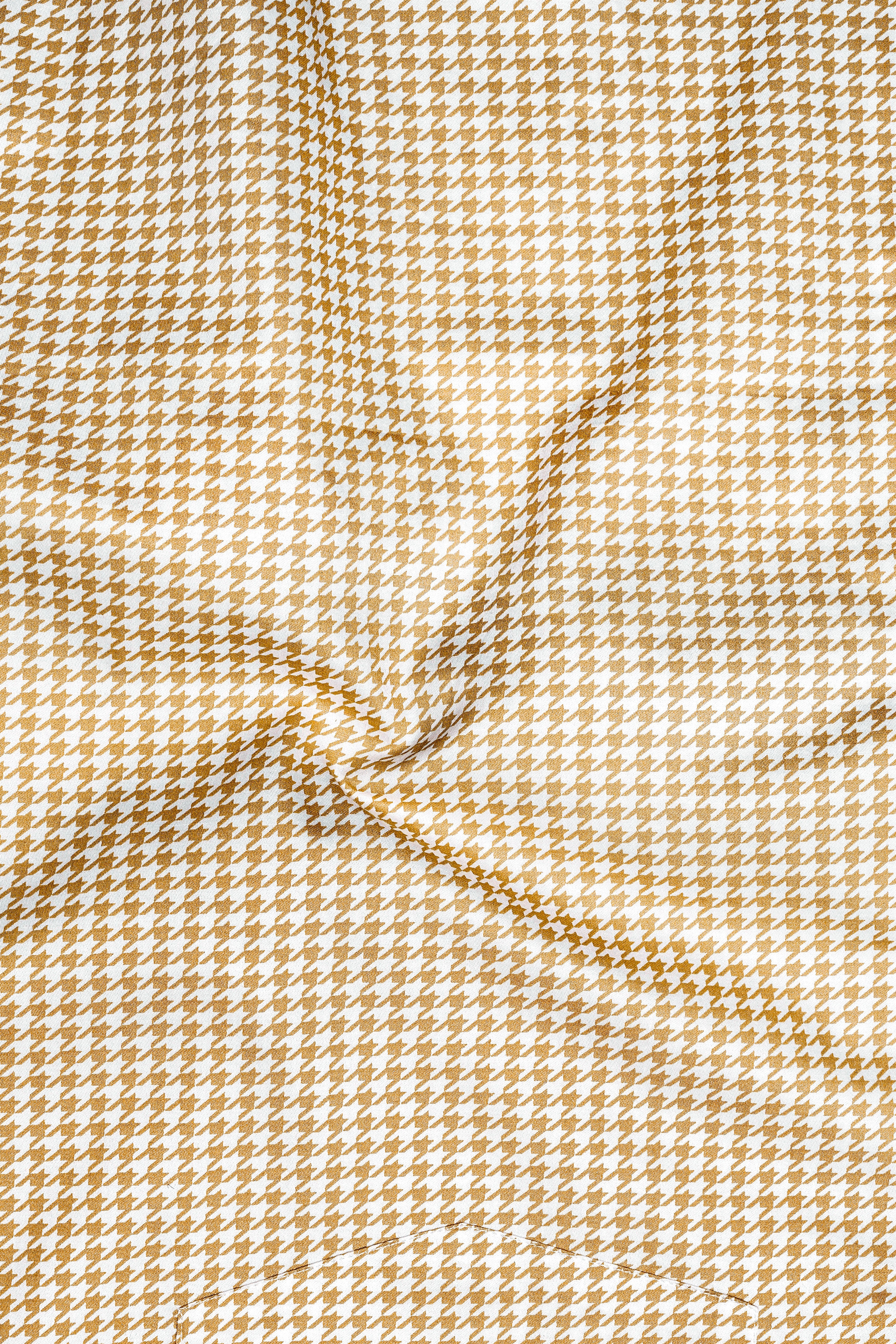 Rustiq-Barley Brown And Bright White Houndstooth Printed Super Soft Premium Cotton Dress Shirt