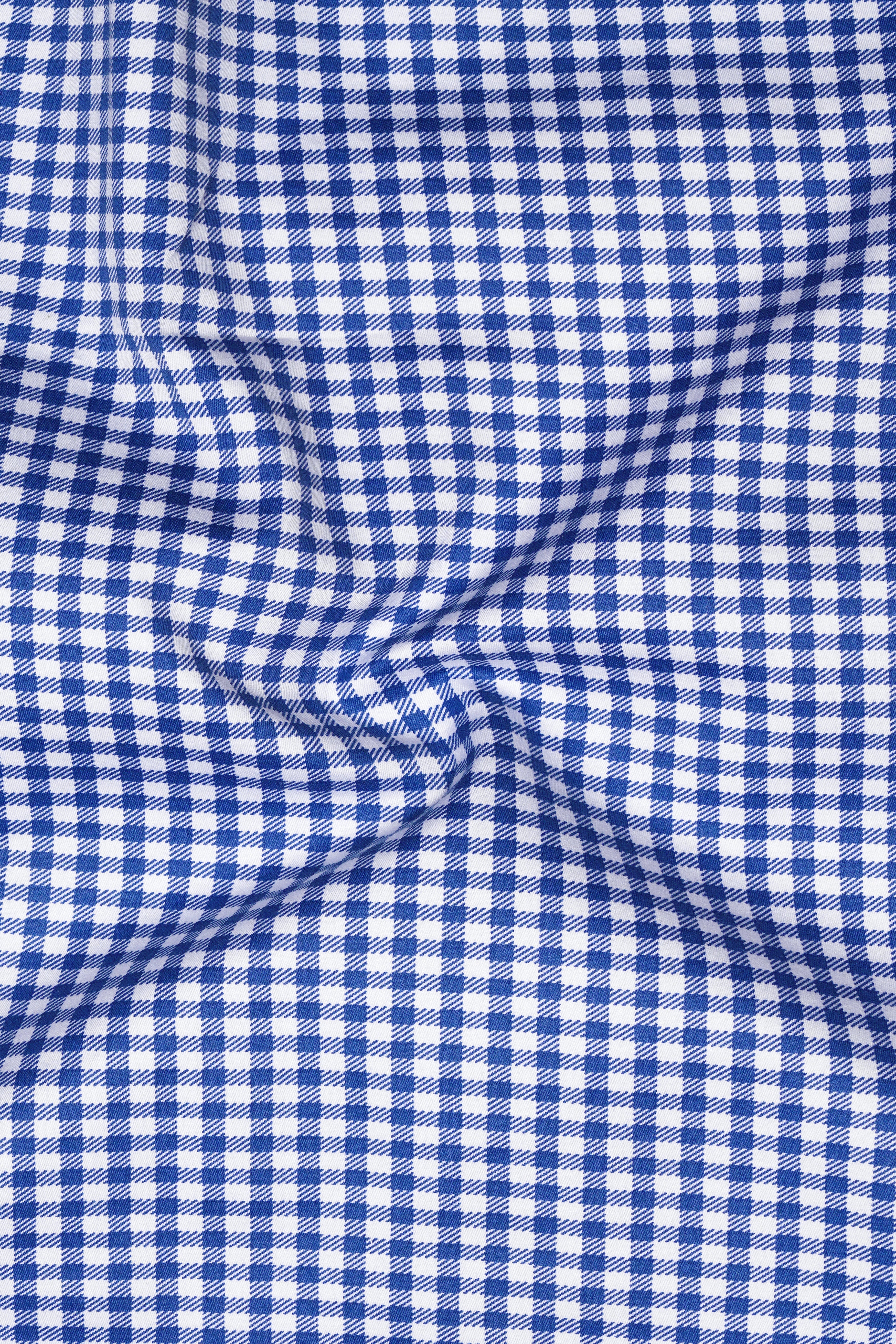 Cerulio-Cerulean Blue And Bright White Gingham Plaid Super Soft Premium Cotton Dress Shirt