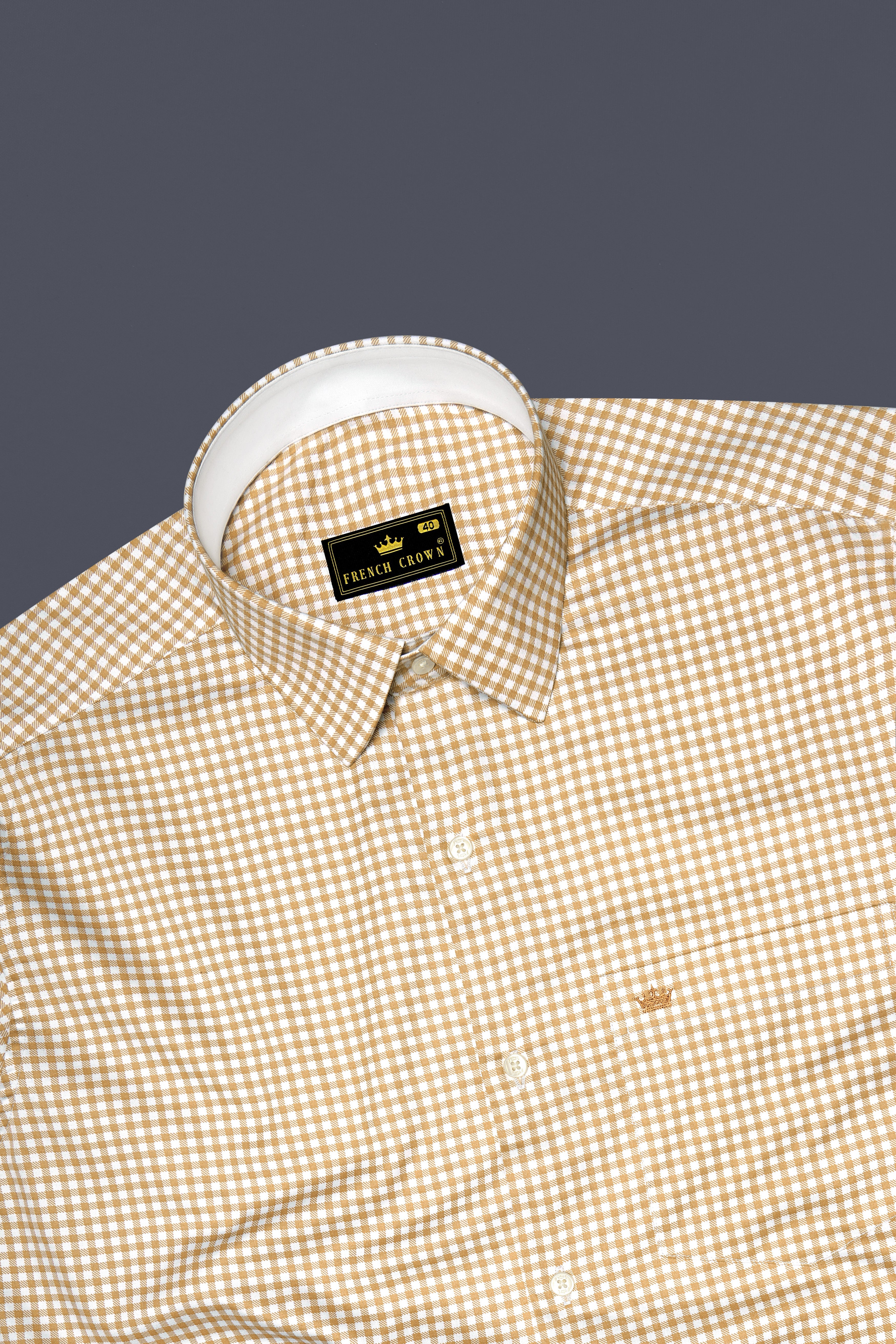 Rustiq-Barley Brown And Bright White Gingham Plaid Super Soft Premium Cotton Dress Shirt