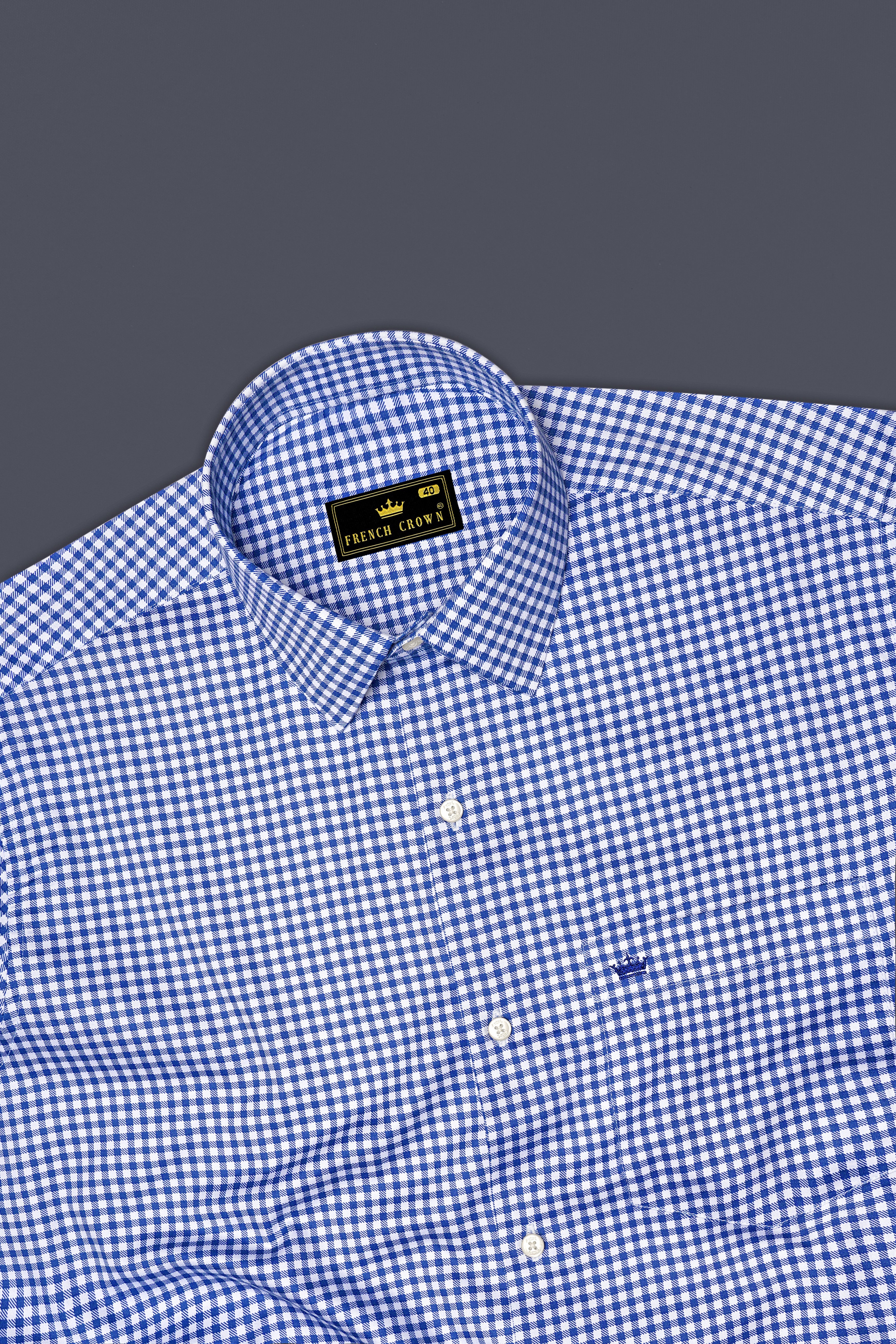 Cerulio-Cerulean Blue And Bright White Gingham Plaid Subtle Sheen Super Soft Premium Cotton Dress Shirt