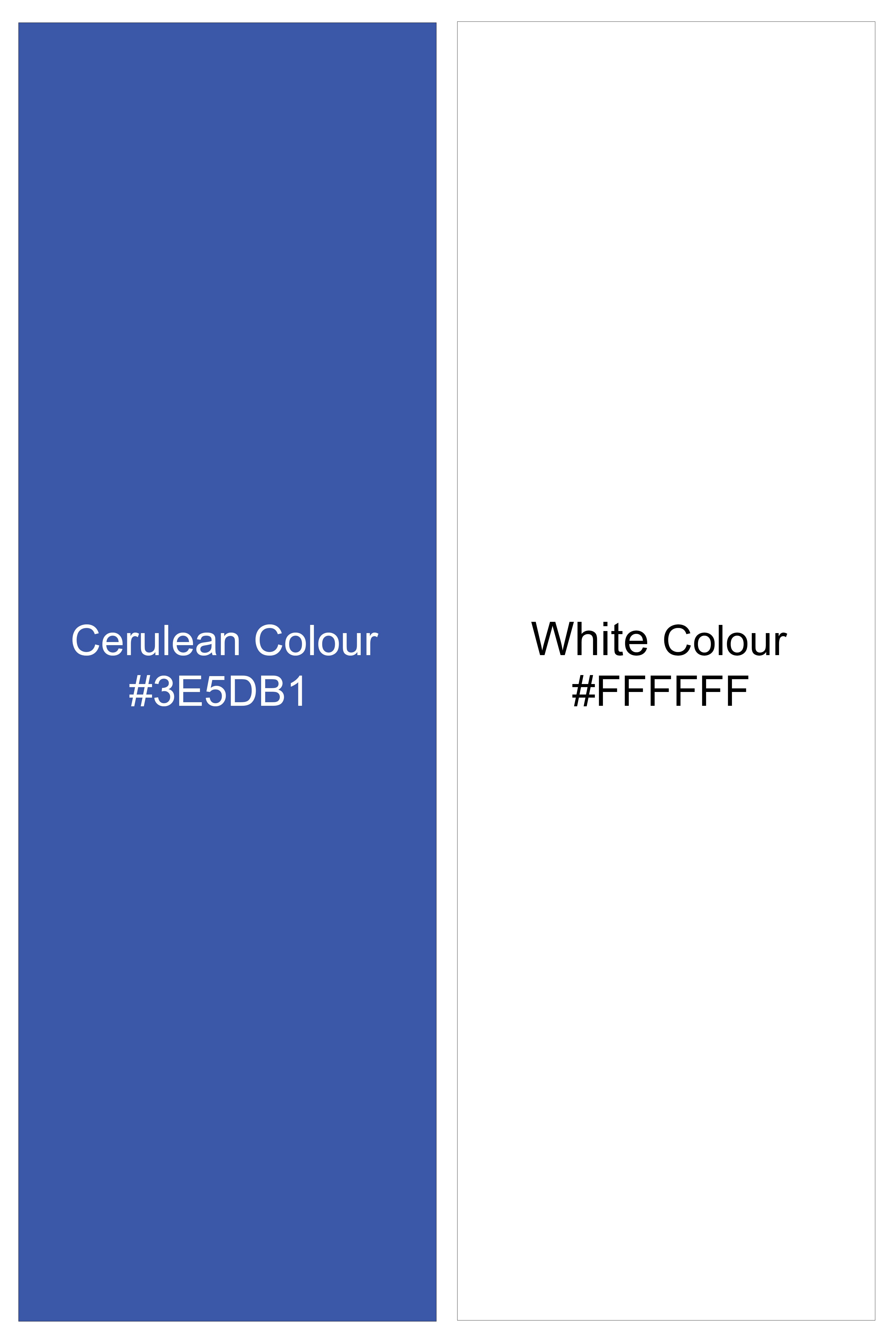 Cerulio-Cerulean Blue And Bright White Gingham Plaid Super Soft Premium Cotton Dress White Cuff Collar Shirt