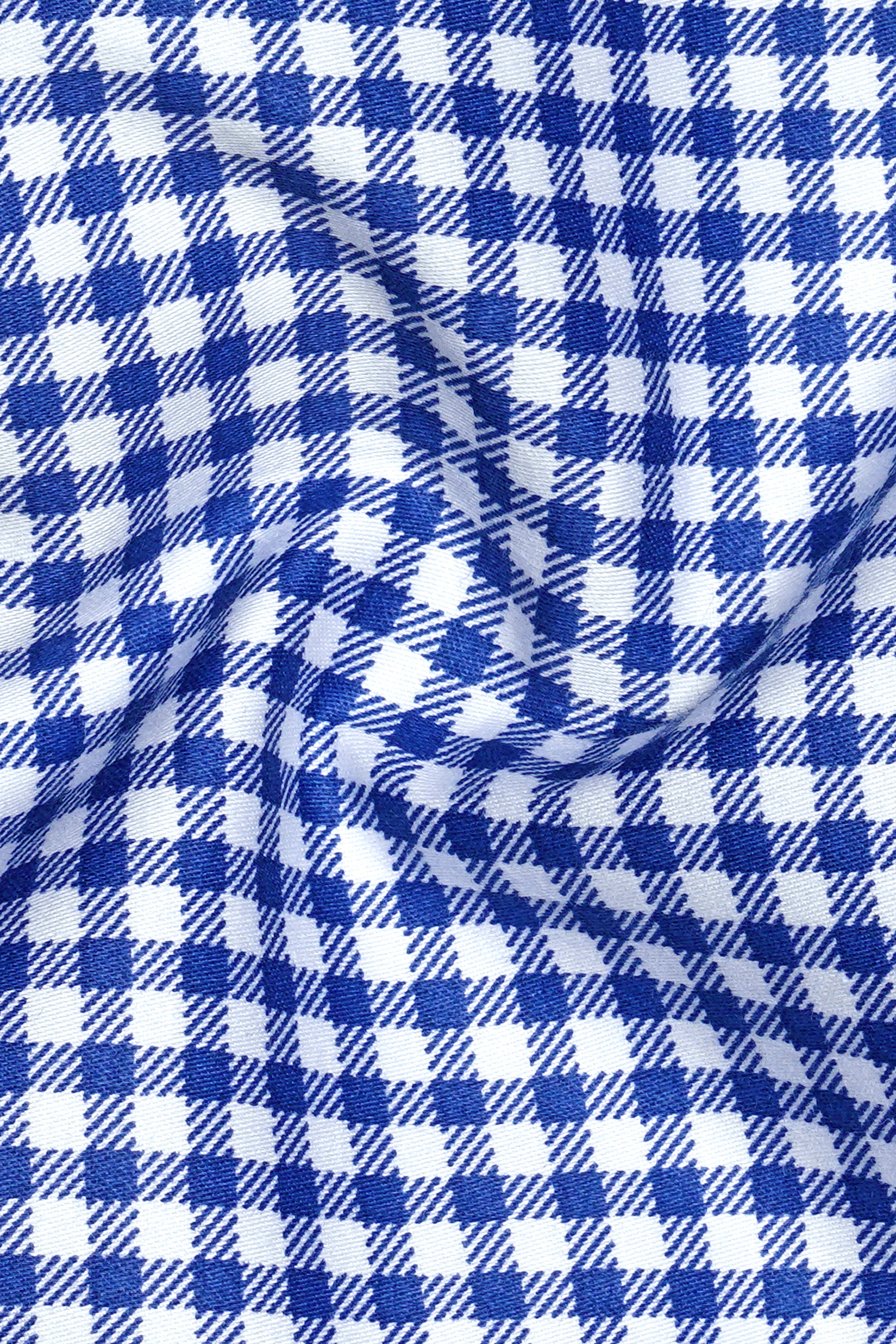 Cerulio-Cerulean Blue And Bright White Gingham Plaid Super Soft Premium Cotton Button Down Dress Shirt