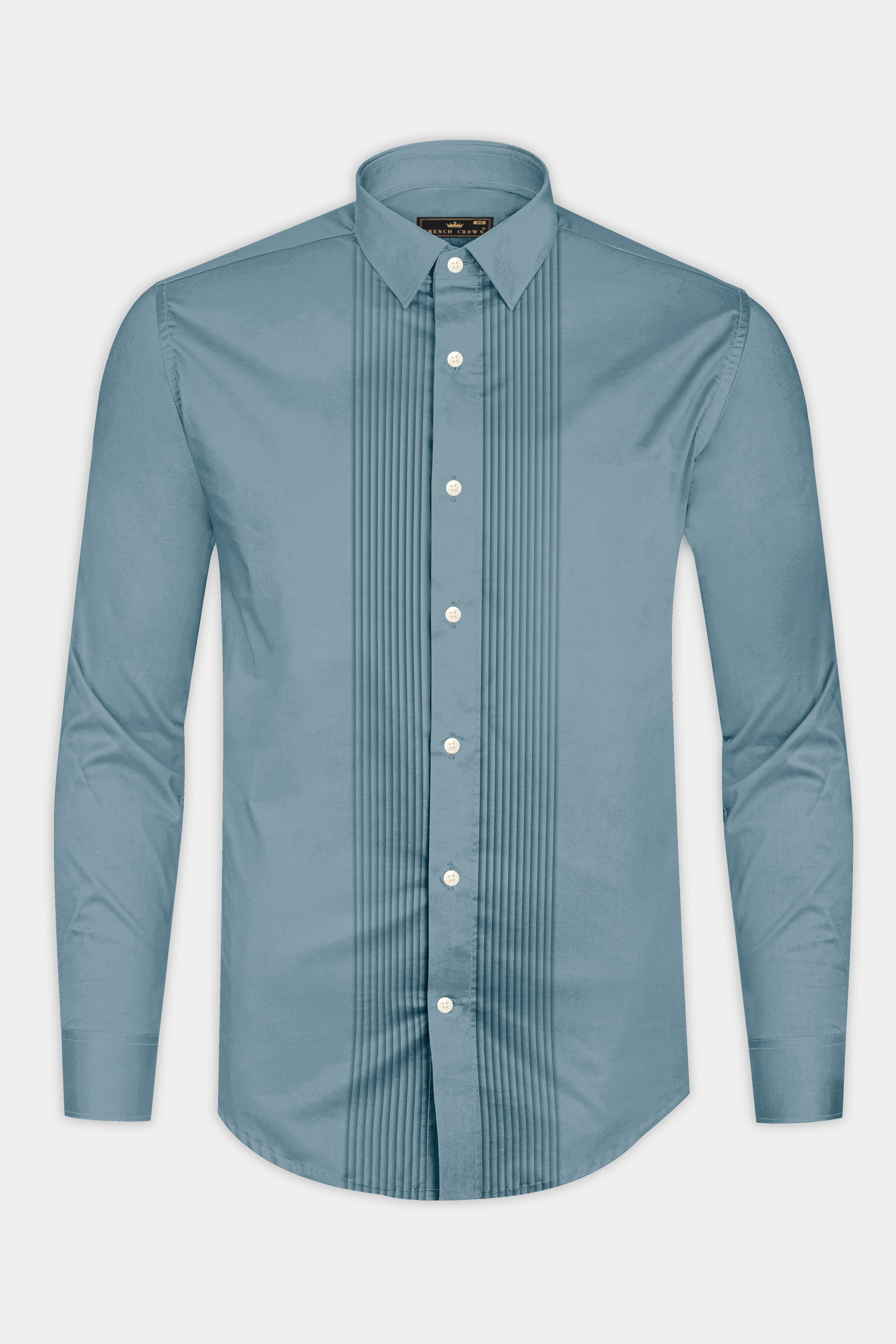 Lustraro-Cadet Green Subtle Sheen Super Soft Premium Cotton Tuxedo Dress Shirt