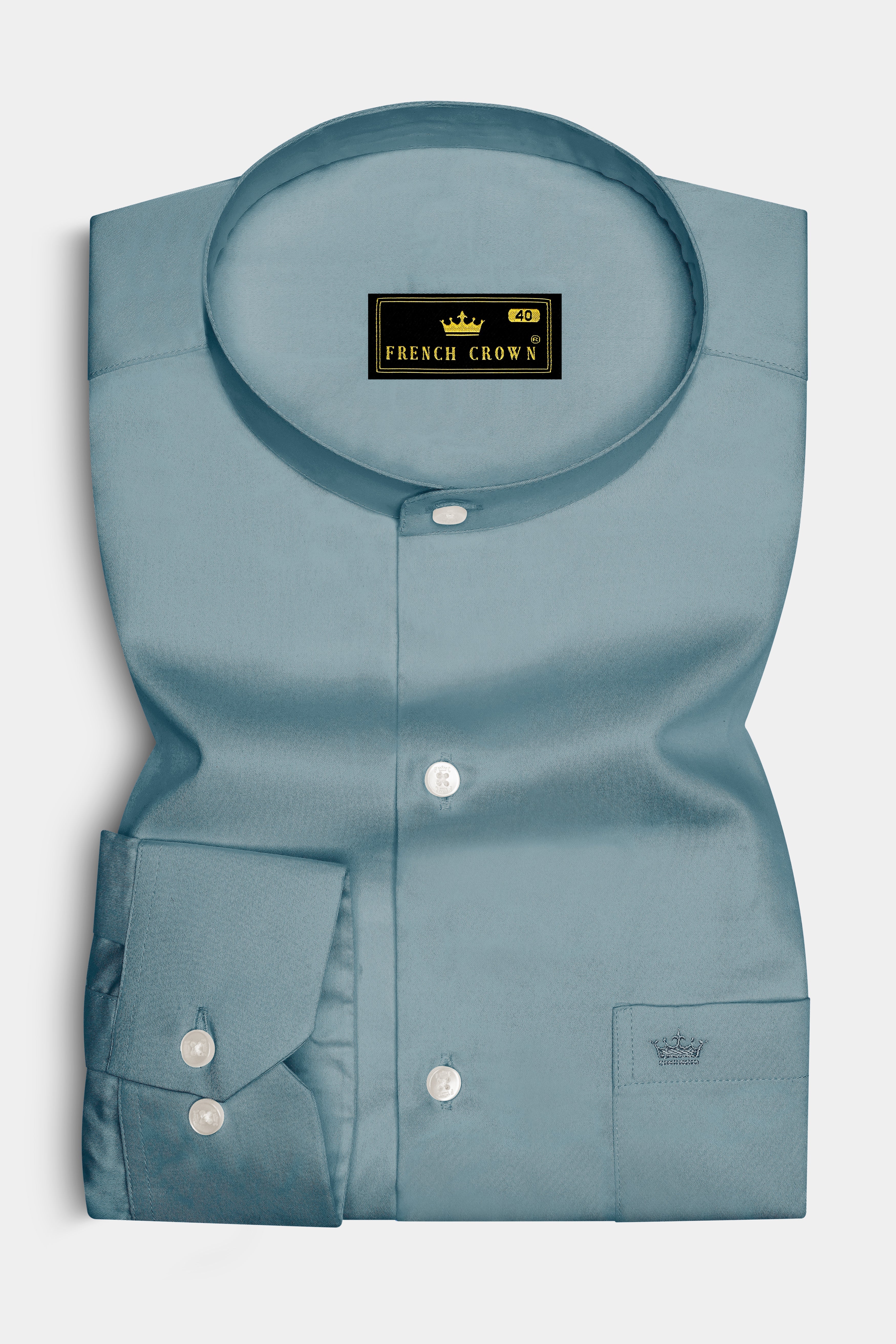 Lustraro-Cadet Green Subtle Sheen Super Soft Premium Cotton Mandarin Dress Shirt