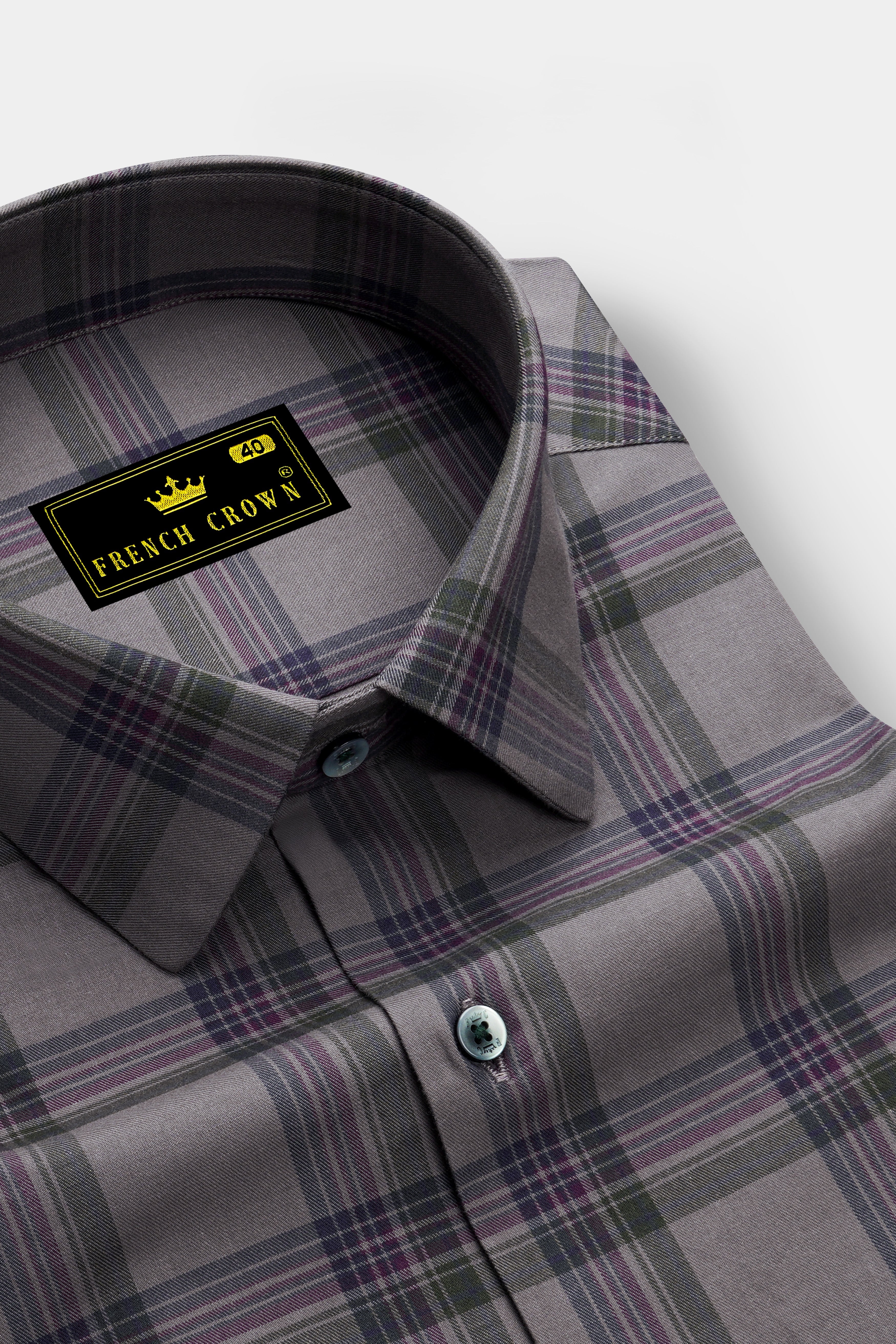 Stormoro-Hurricane Gray Plaid Twill Premium Cotton Semi Formal Shirt