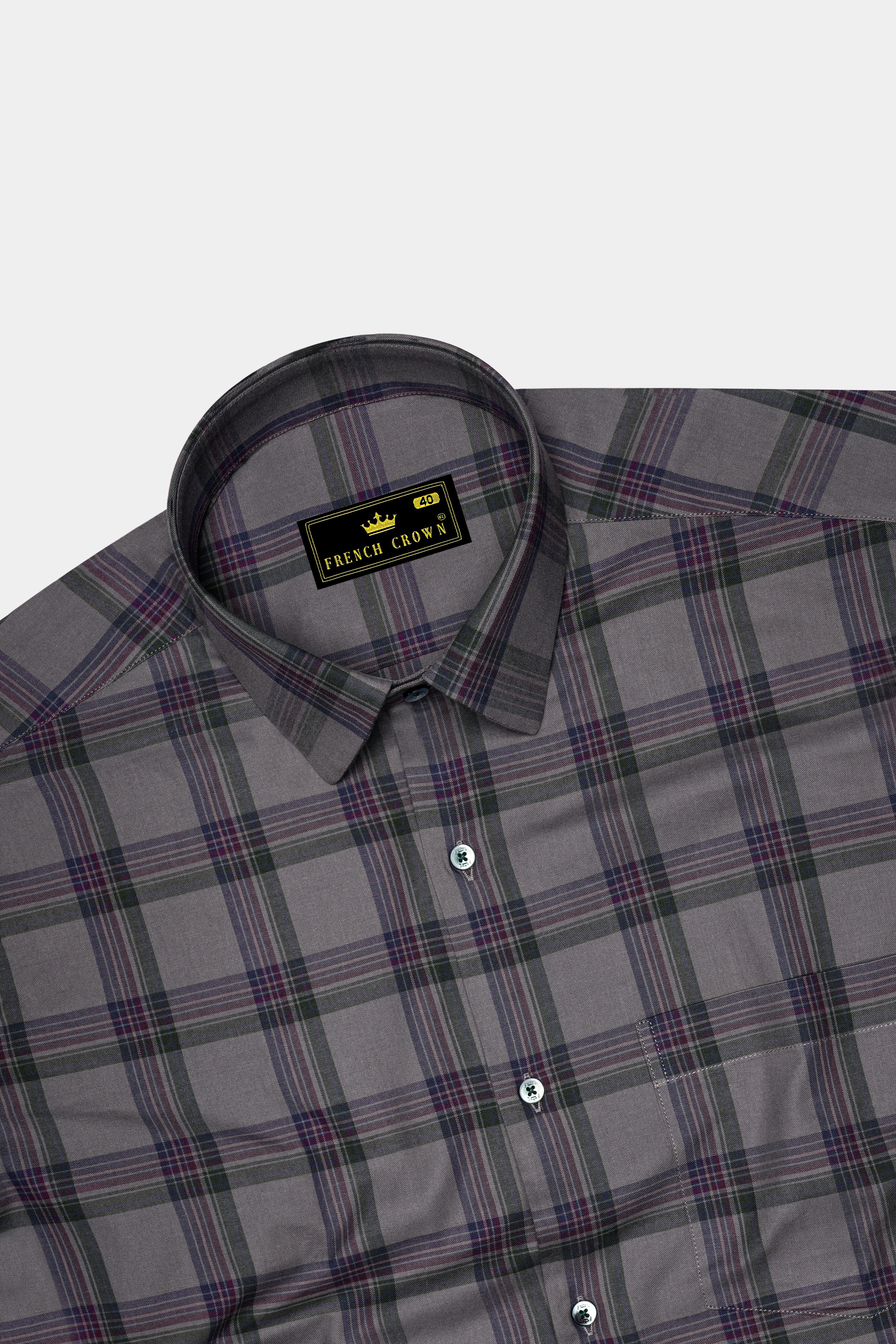 Stormoro-Hurricane Gray Plaid Twill Premium Cotton Semi Formal Shirt