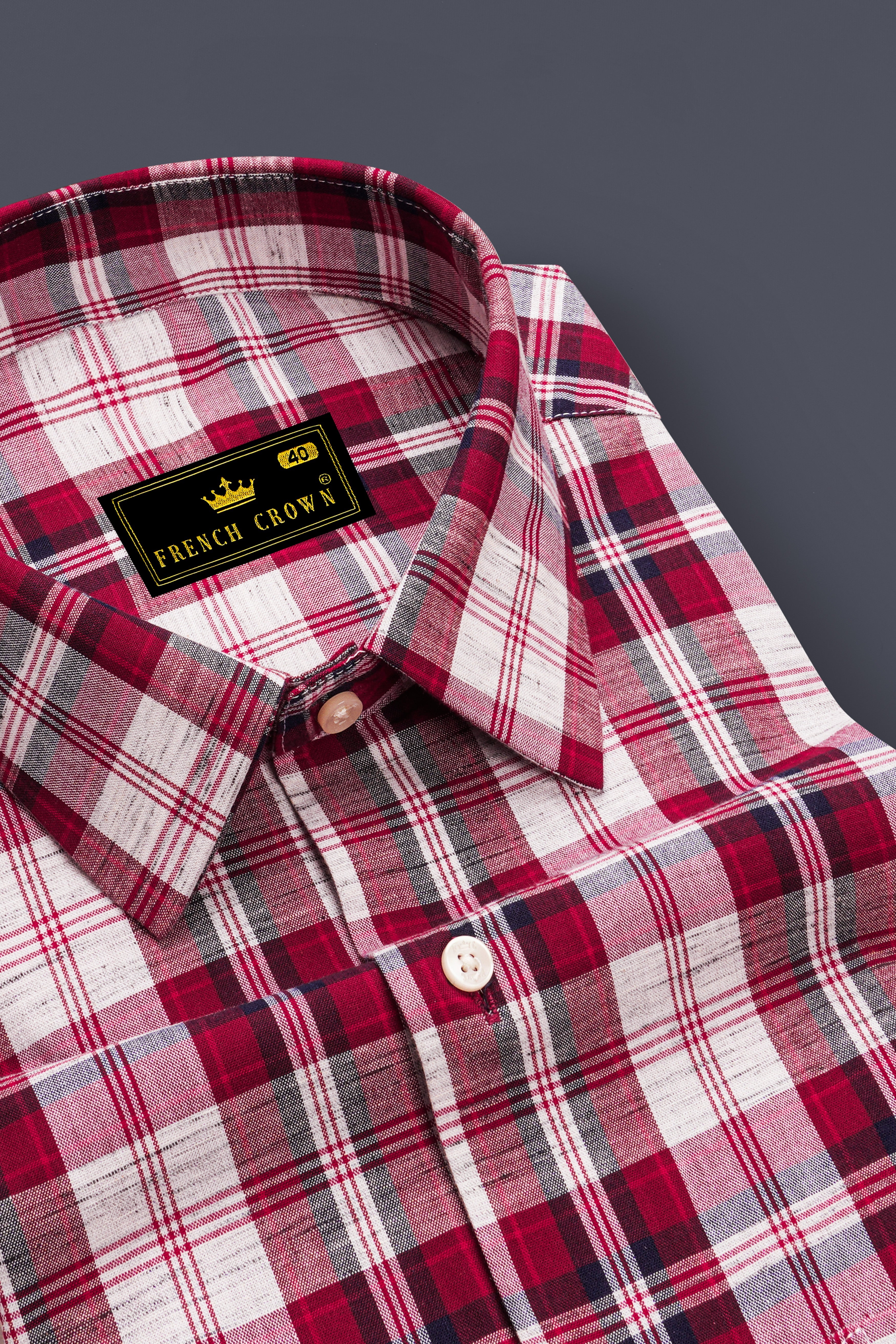 Crimoro-Paprika Red And Bright White Plaid Chambray Premium Cotton Casual Shirt
