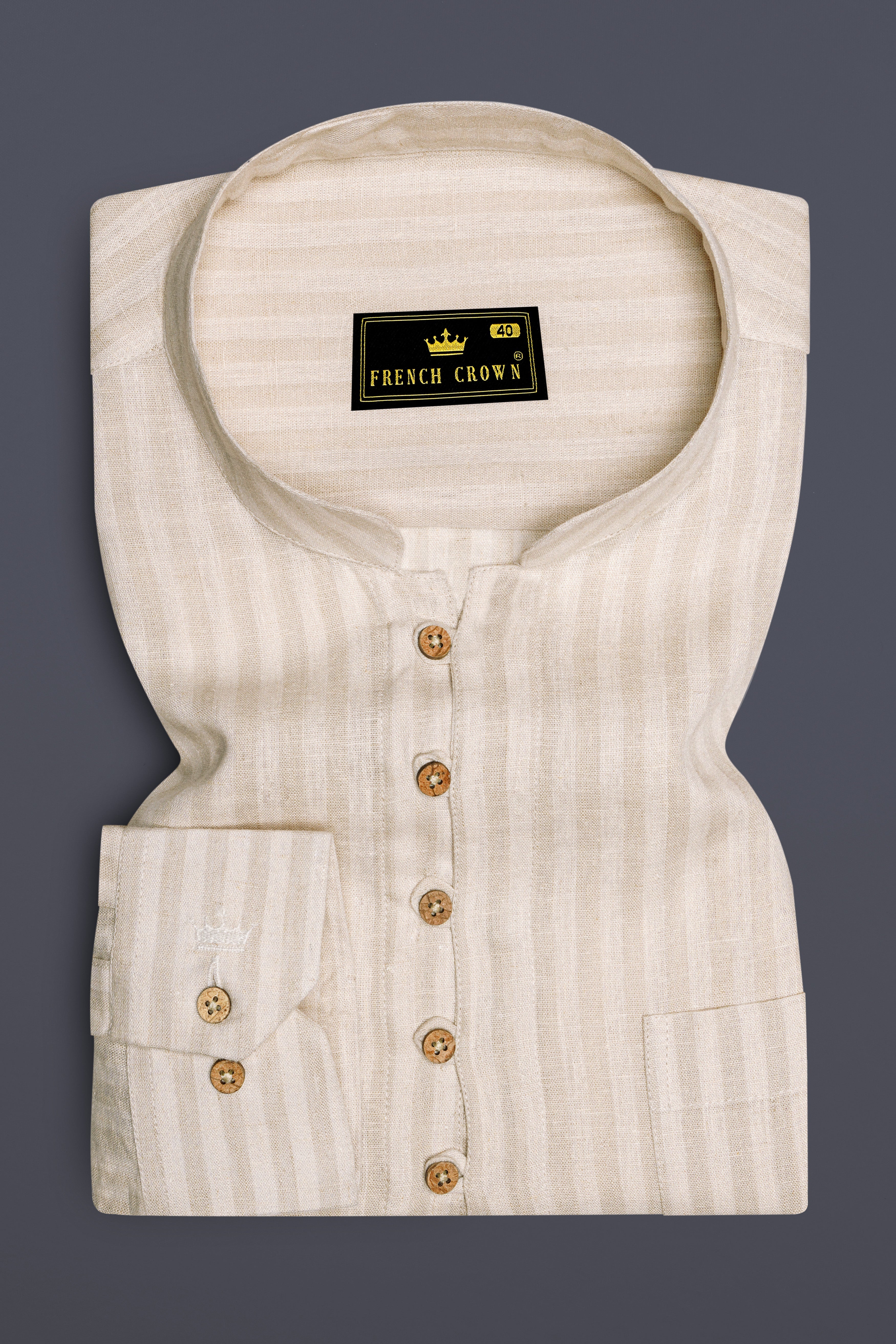 Ivoro-Vanilla Cream Striped Luxurious Linen Casual Kurta Shirt