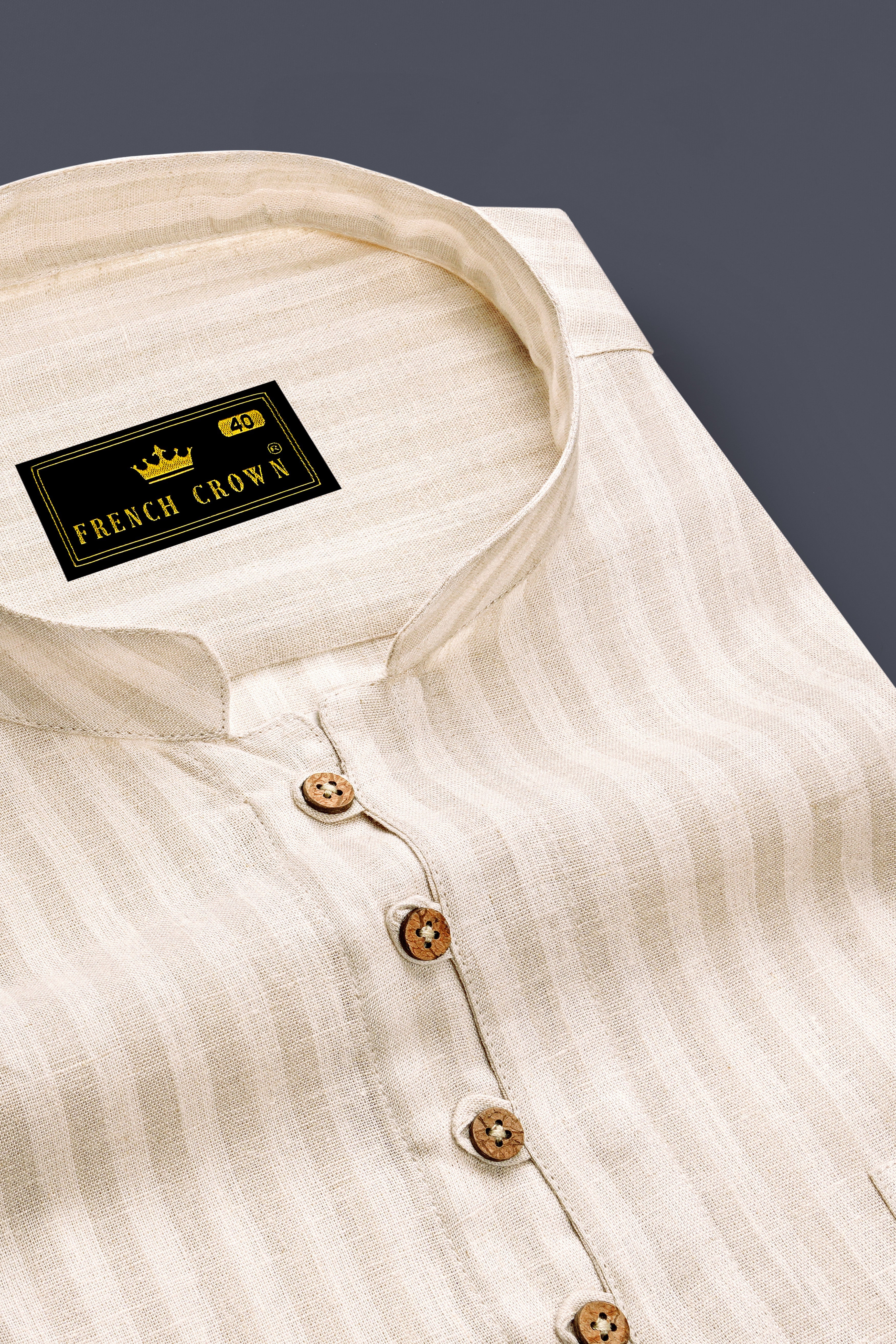 Ivoro-Vanilla Cream Striped Luxurious Linen Casual Kurta Shirt