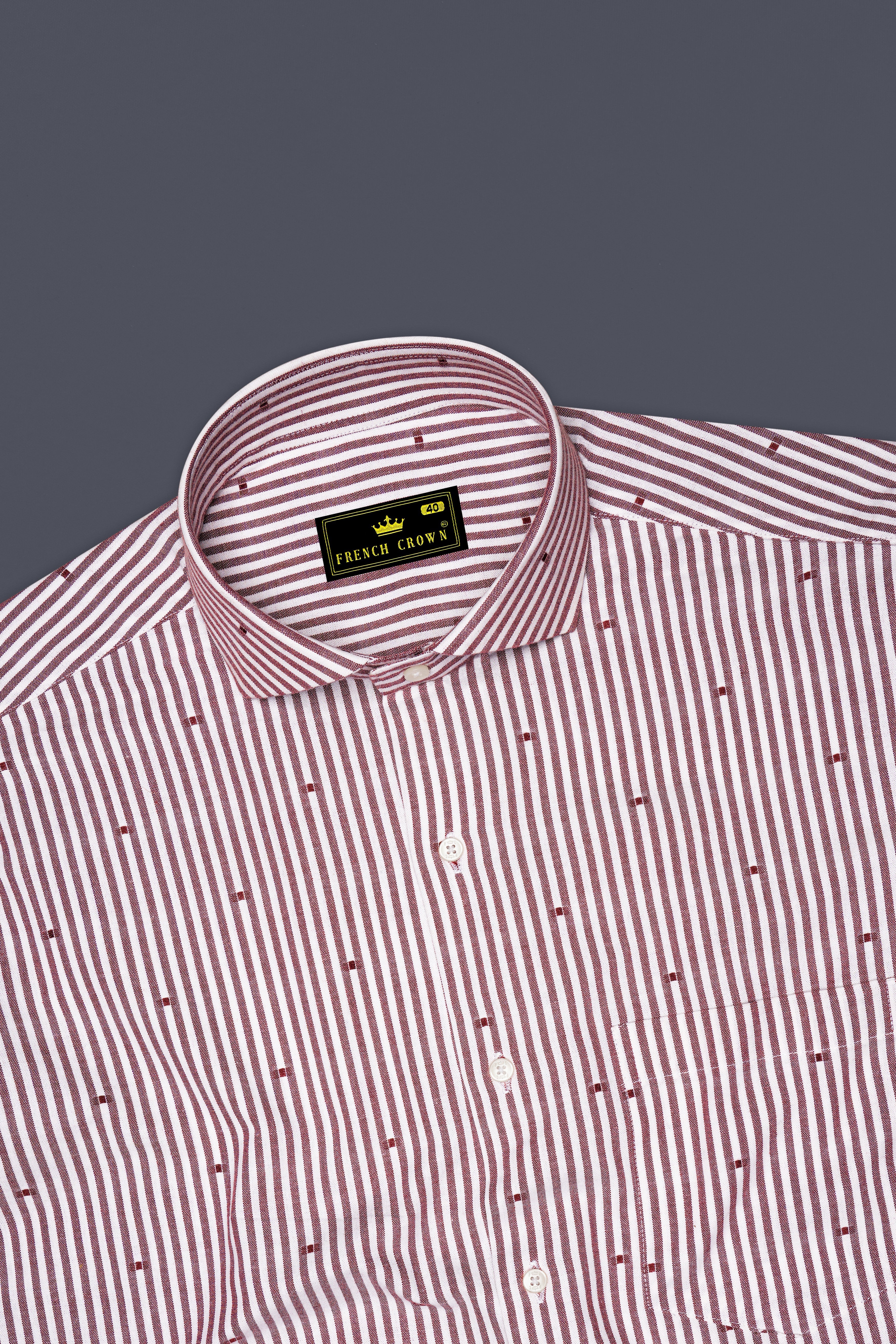 Scarvoro-Congo Red And Bright White Striped Dobby Premium Giza Cotton Dress Shirt