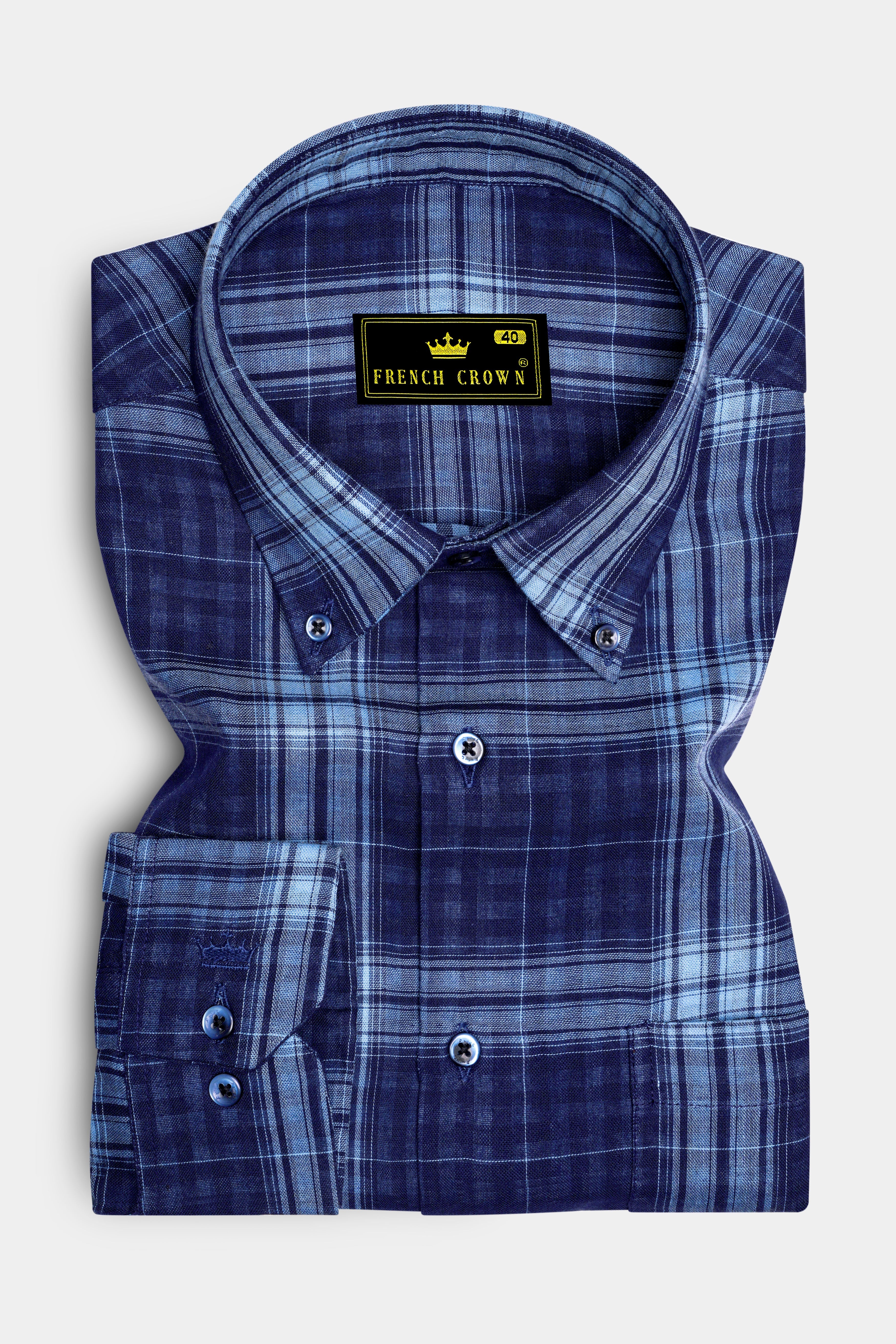 Marino-Haiti Blue Plaid Twill Premium Cotton Casual Shirt