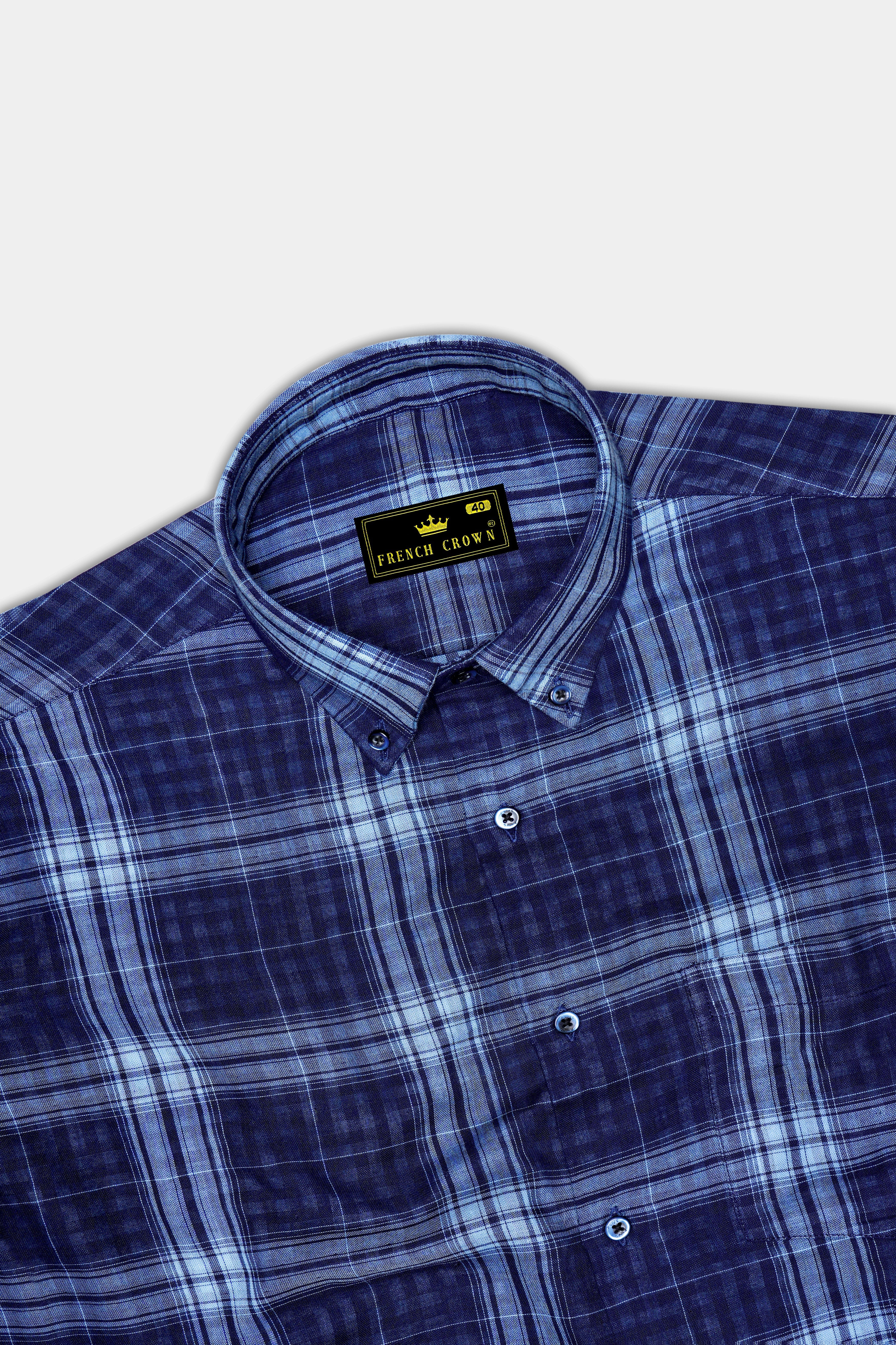 Marino-Haiti Blue Plaid Twill Premium Cotton Casual Shirt