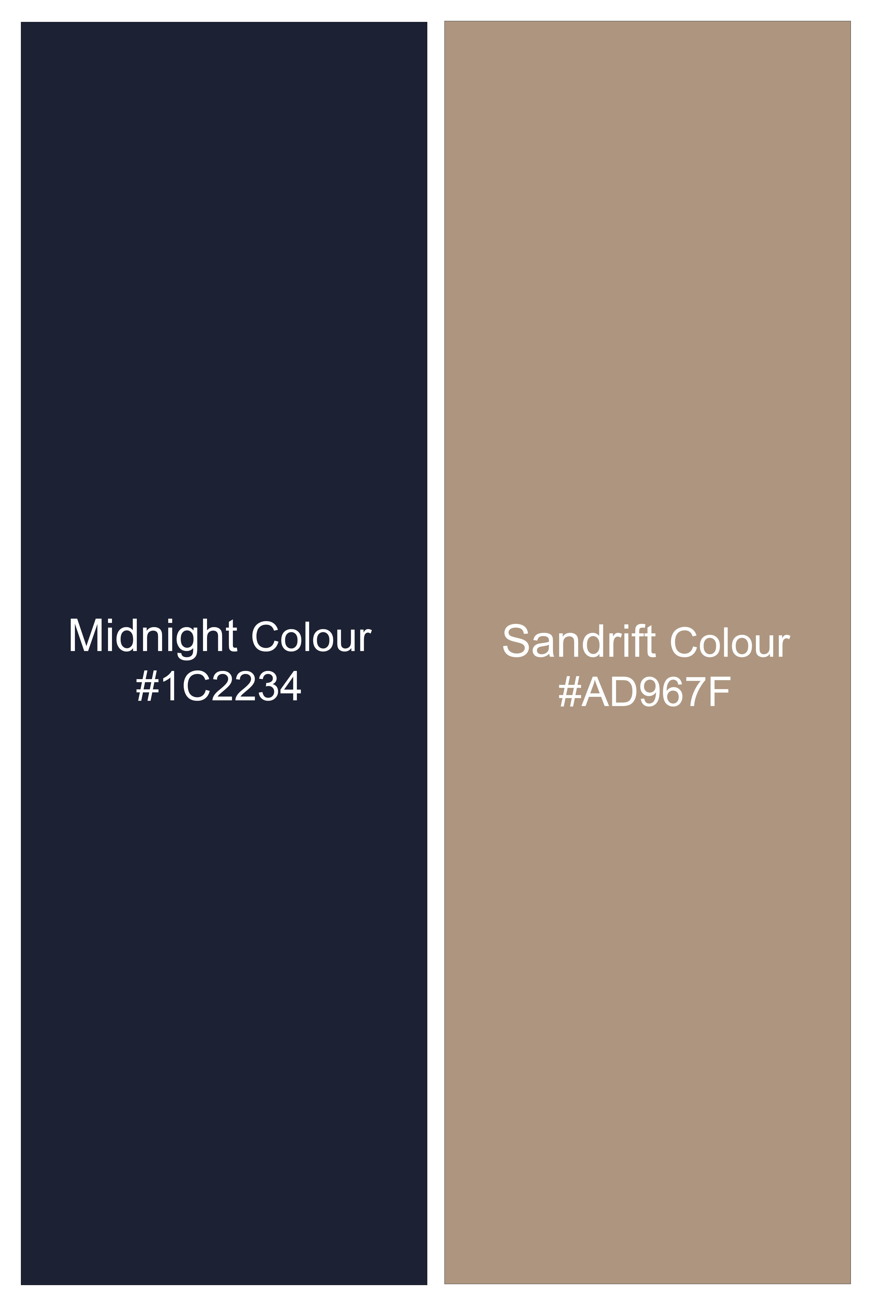 Opulor-Midnight Blue And Sandrift Cream Plaid Twill Premium Cotton Semi Formal Shirt