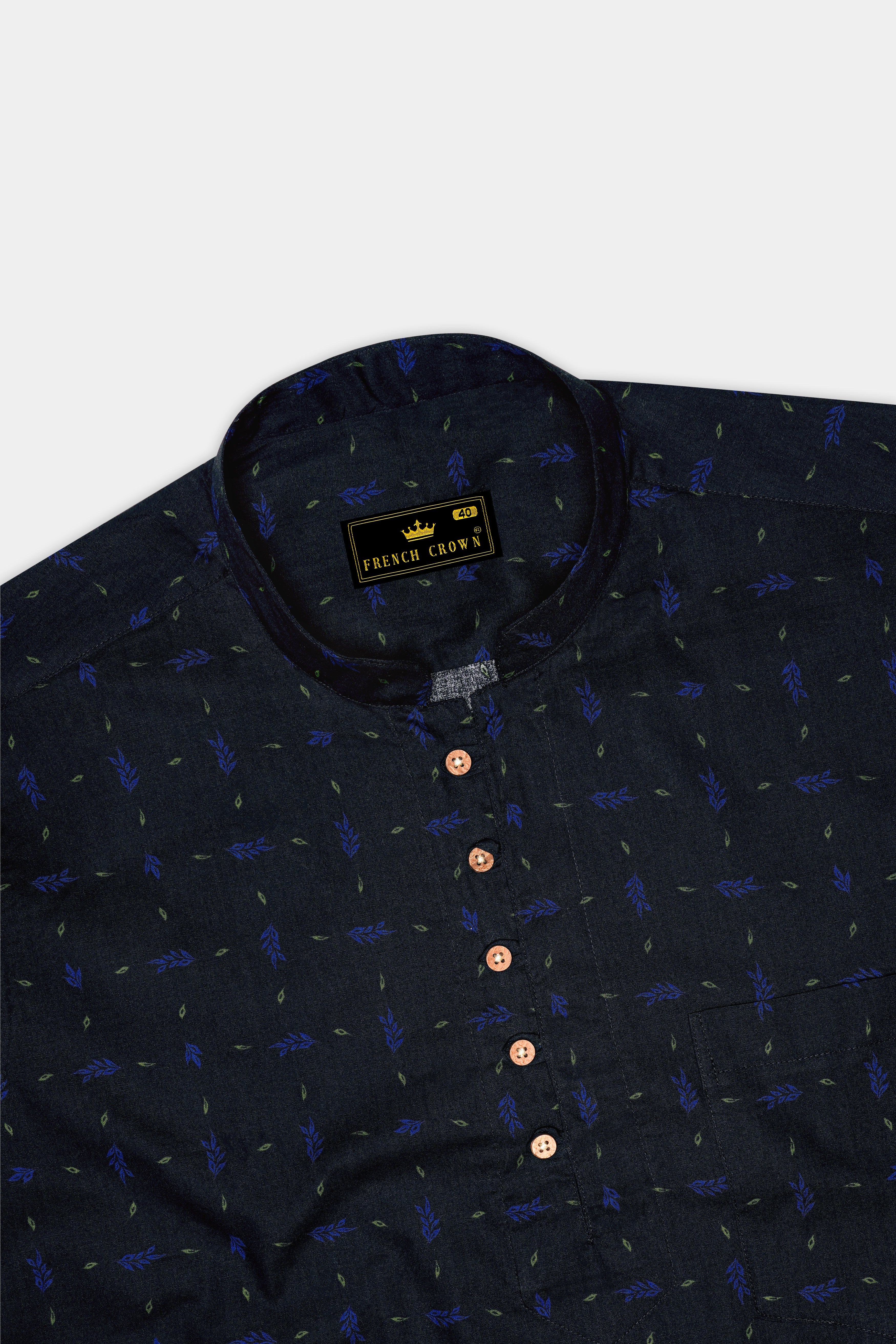 Azurox-Shark Blue Printed Super Soft Premium Cotton Casual Kurta Shirt