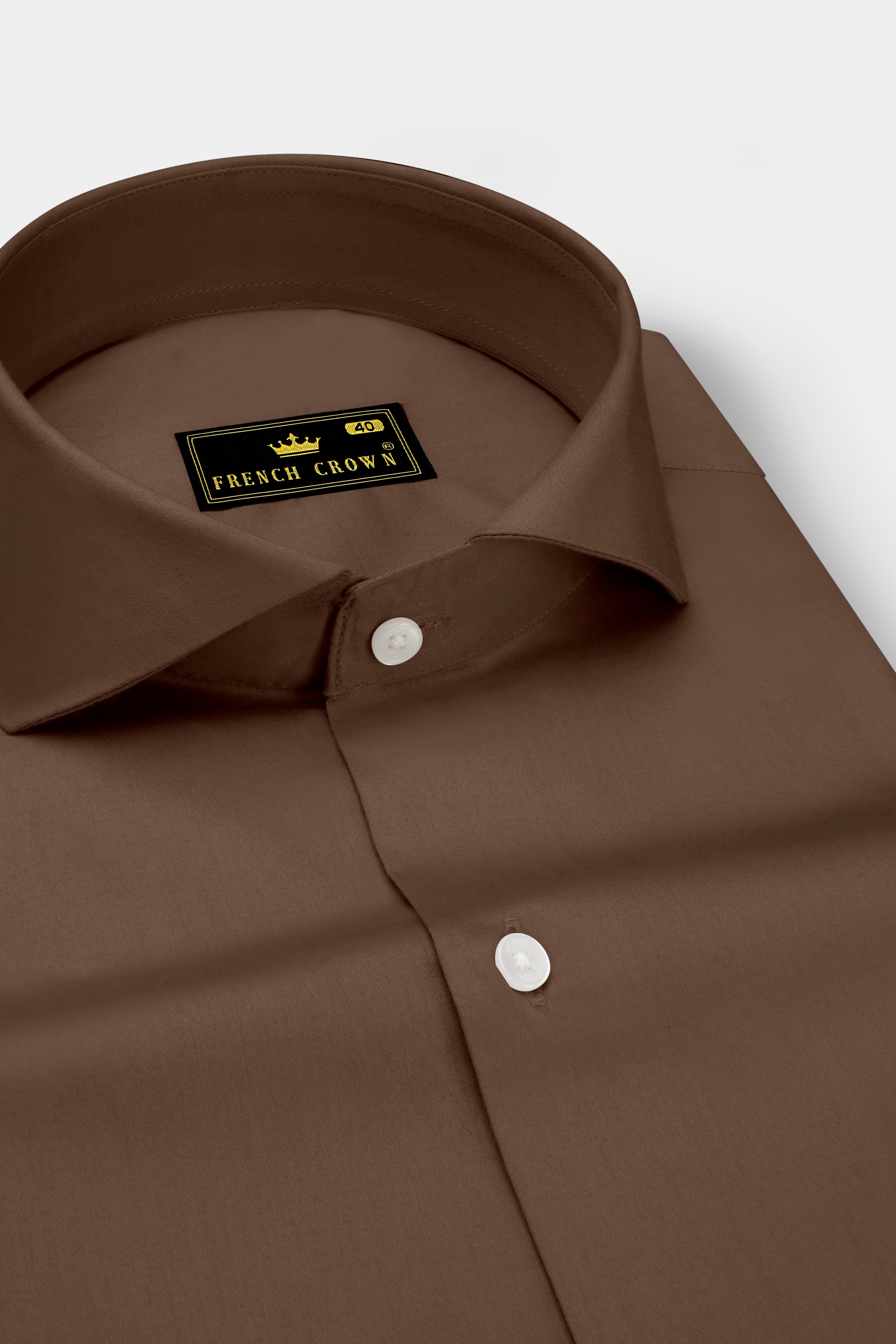 Terraro Ferra Brown Subtle Sheen Super Soft Premium Cotton Cut Away Collar Dress Shirt