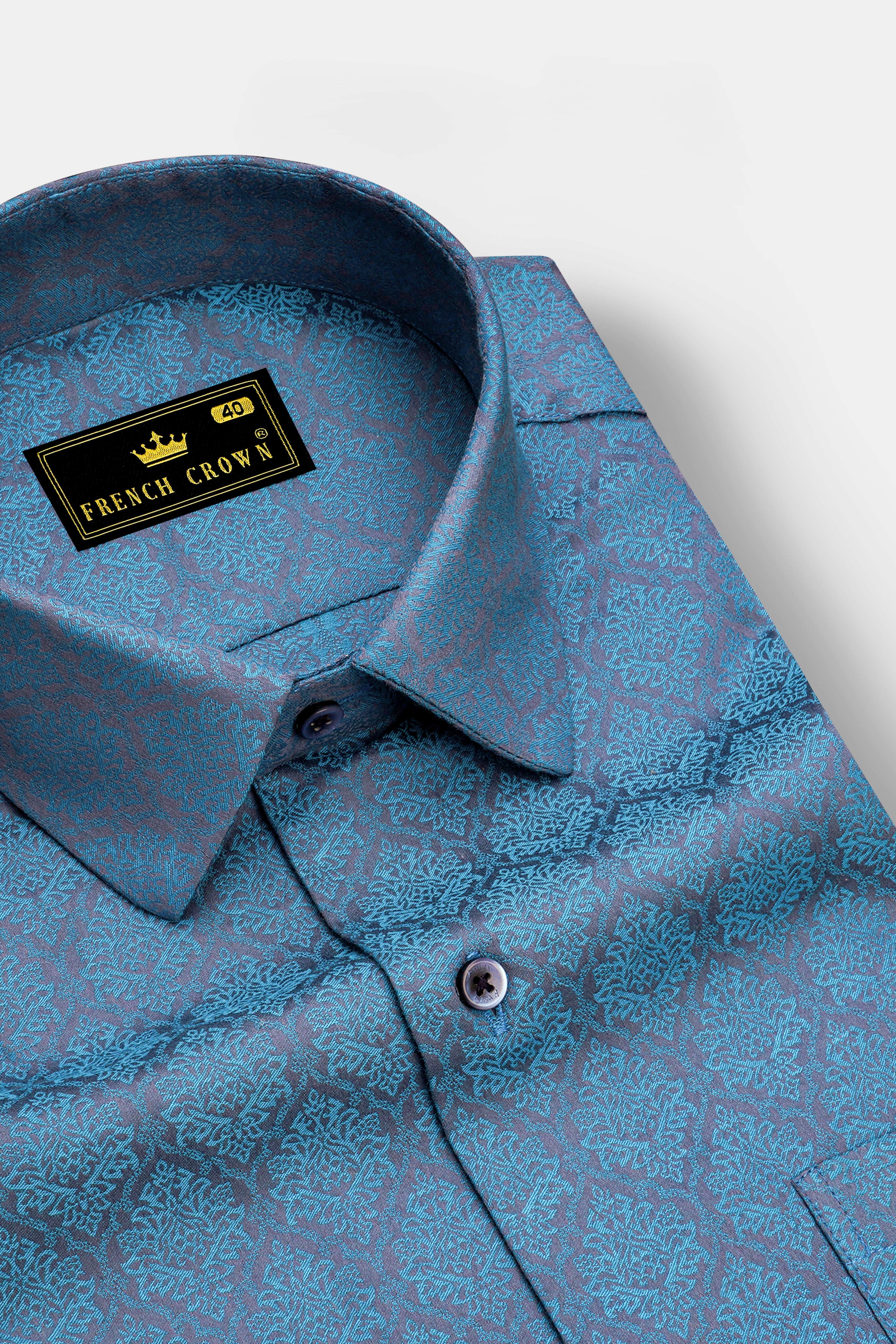 Indivio Hippie Blue Jacquard Textured Premium Cotton Dress Shirt