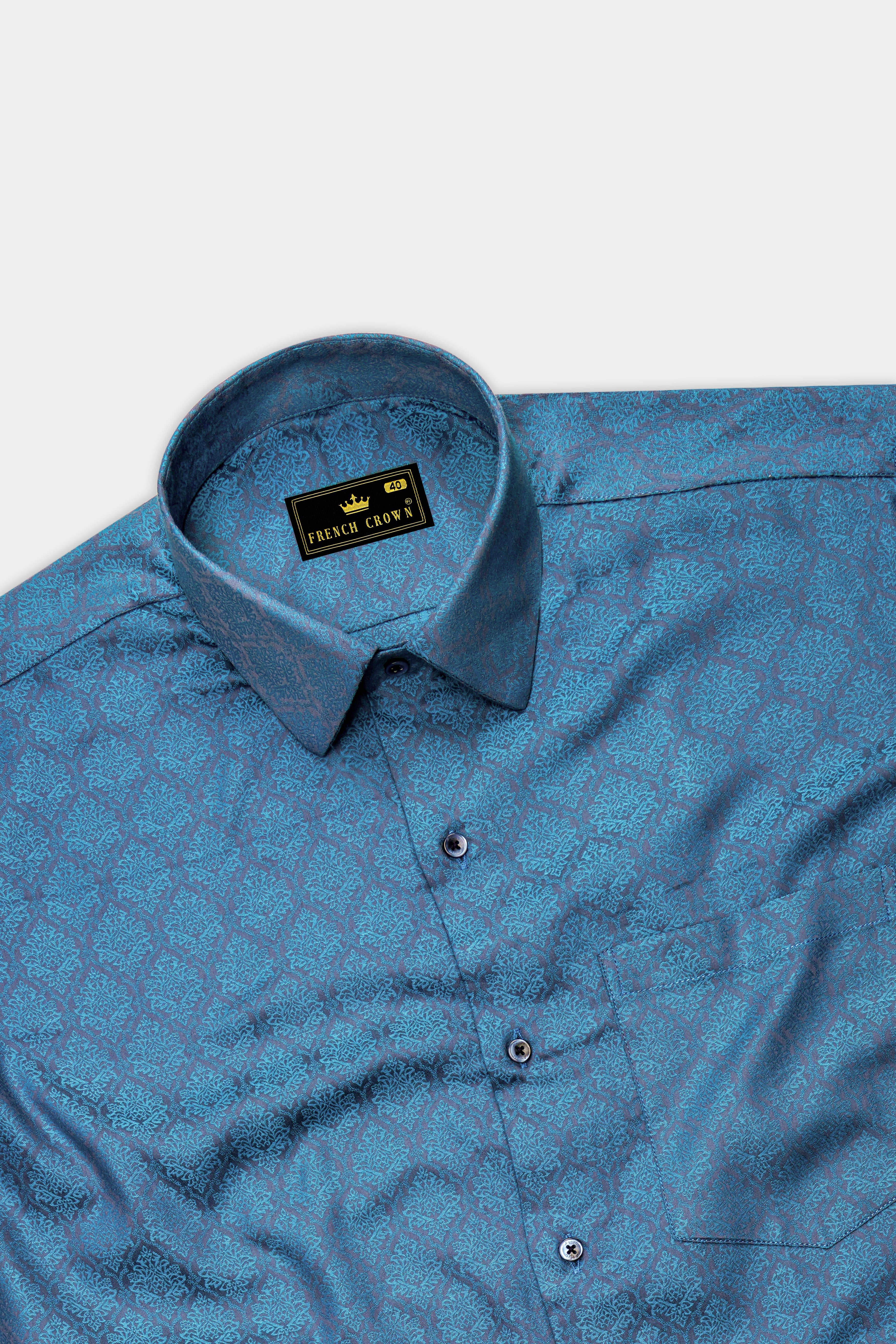 Indivio Hippie Blue Jacquard Textured Premium Cotton Dress Shirt