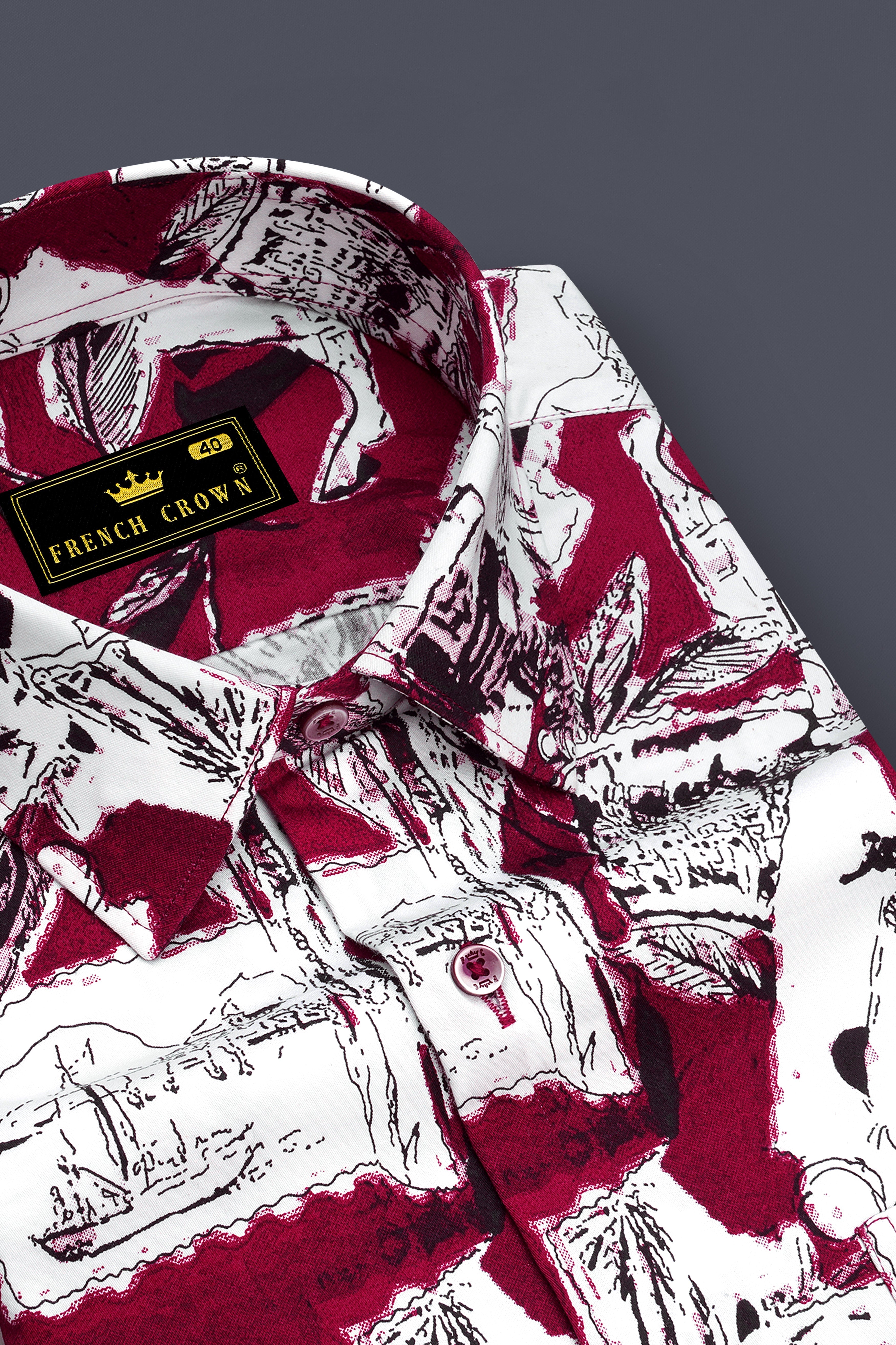 Lustraro Merlot Red And Bright White Printed Subtle Sheen Super Soft Premium Cotton Casual Shirt