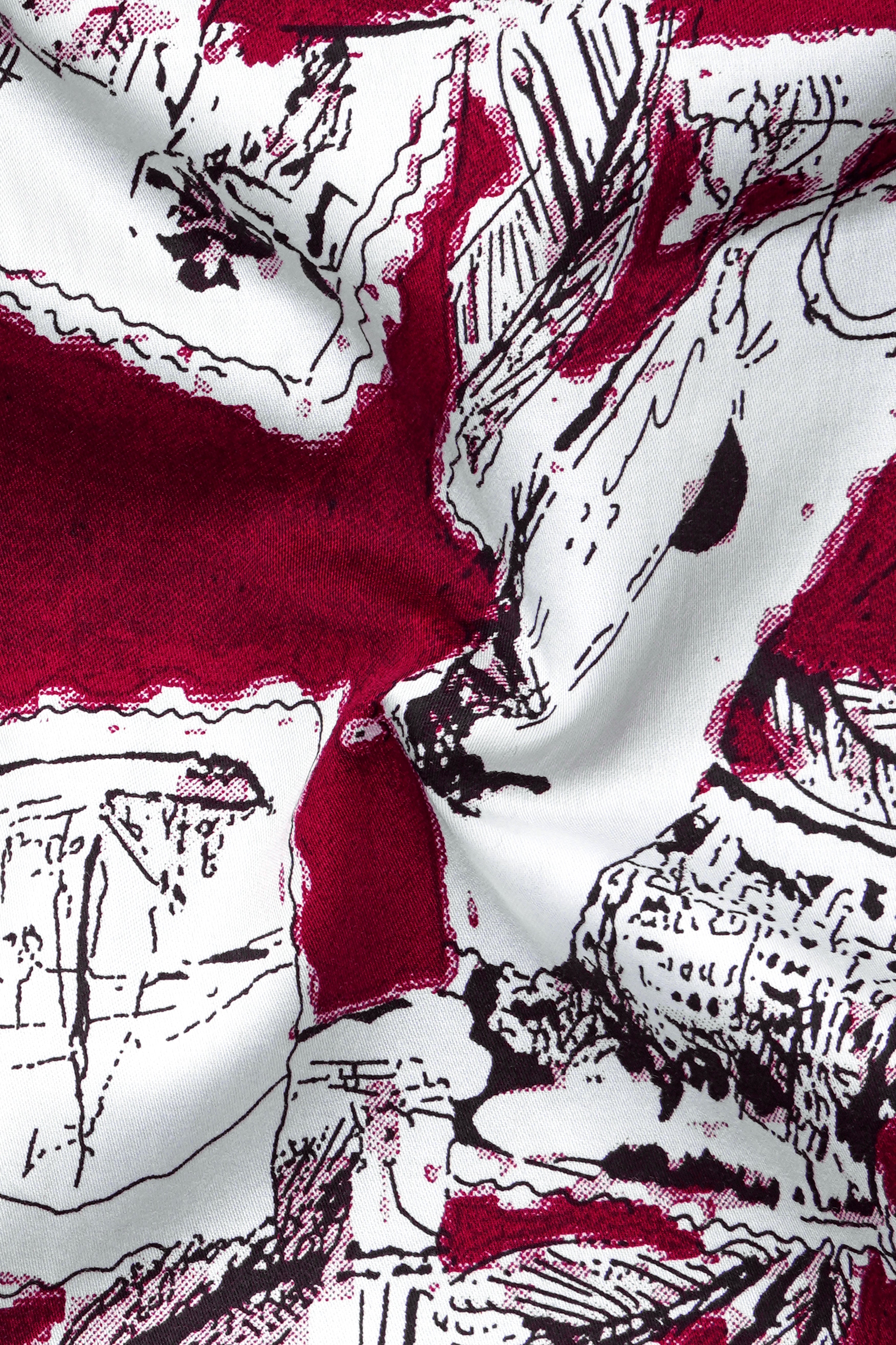 Lustraro Merlot Red And Bright White Printed Subtle Sheen Super Soft Premium Cotton Casual Shirt