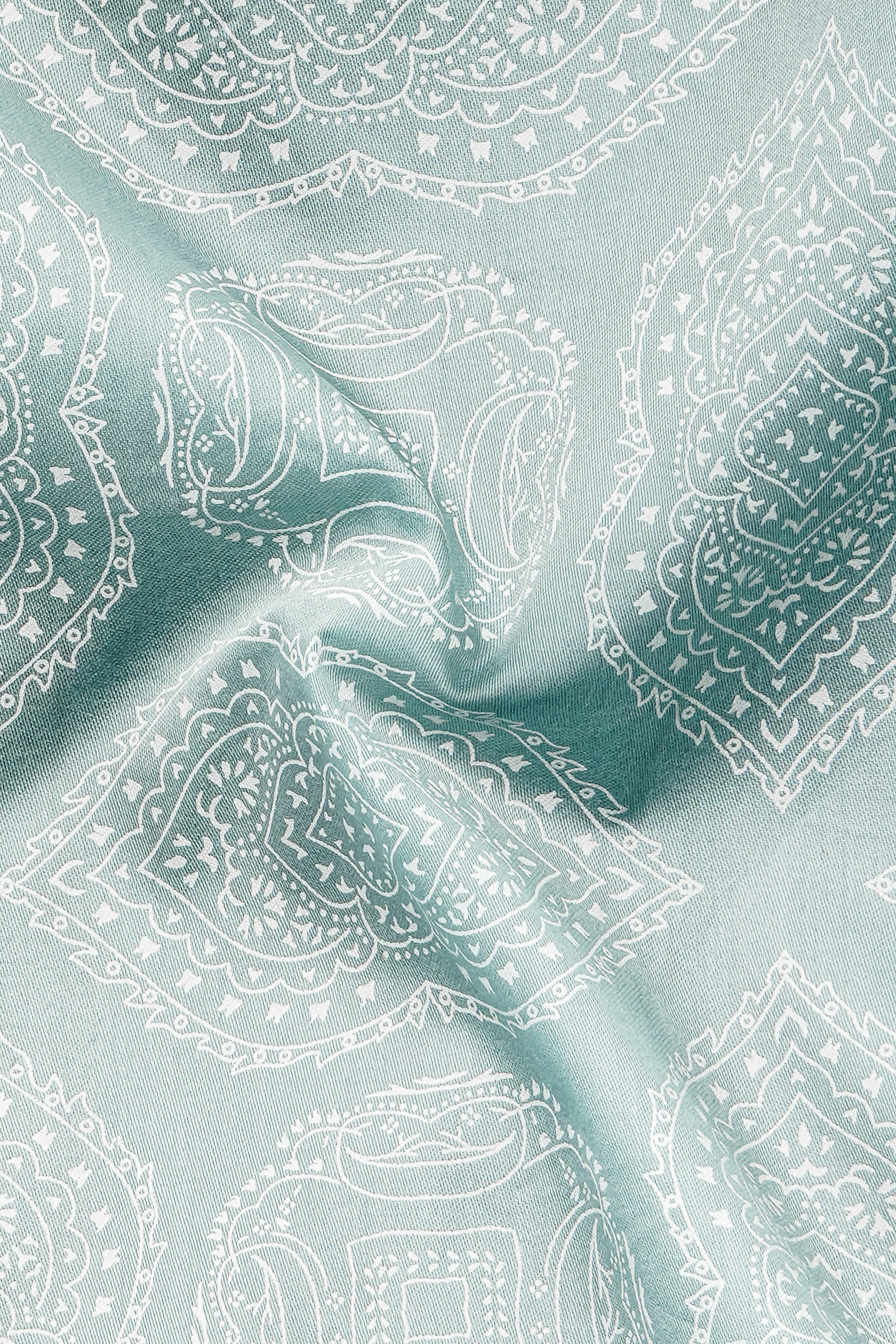 Celavon Pale Aqua Green And Bright White medallion Printed Super Soft Premium Cotton Semi Formal Shirt