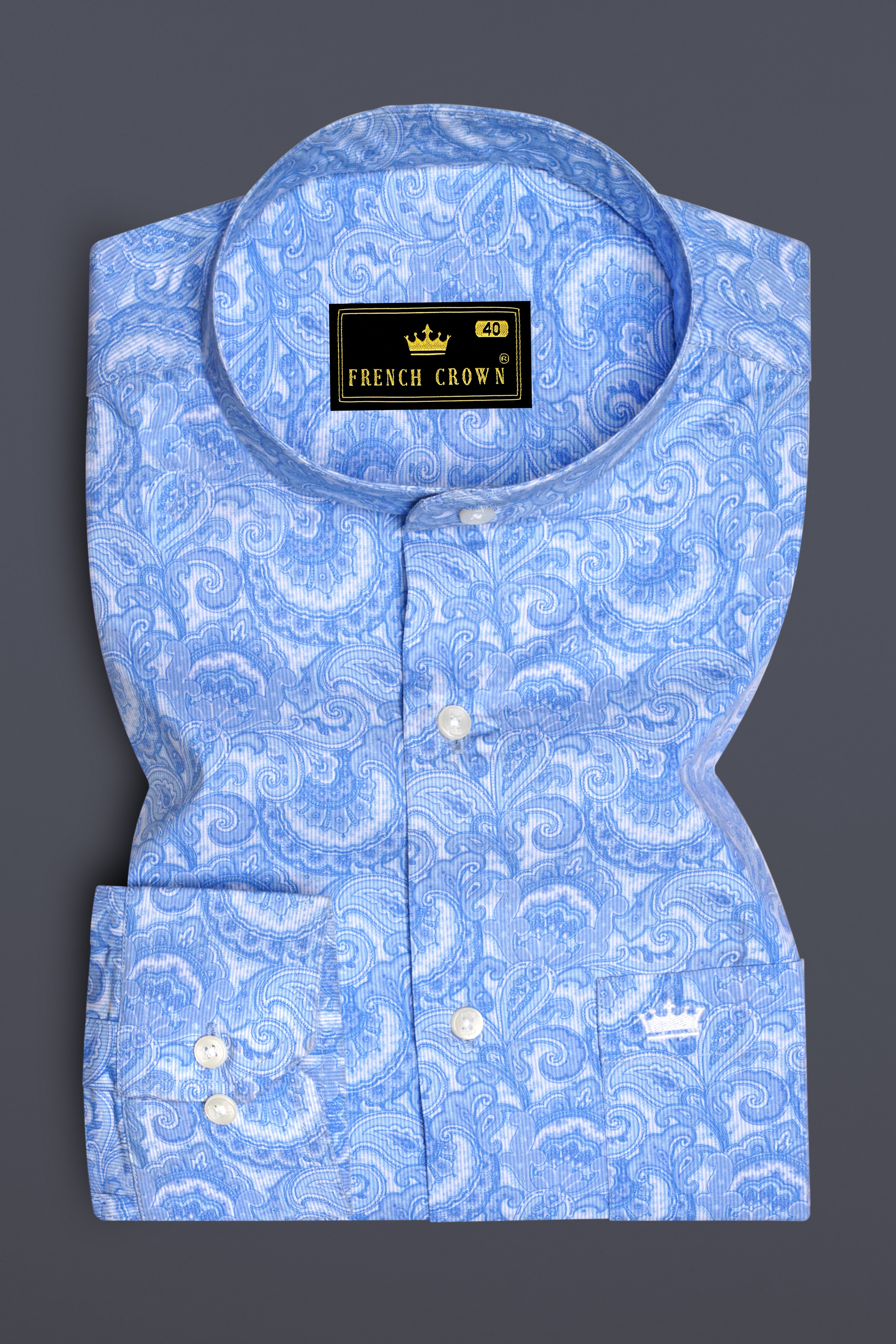 Azurique Crystal Blue Floral Paisley printed Super Soft Premium Cotton Stretchable Casual Shirt