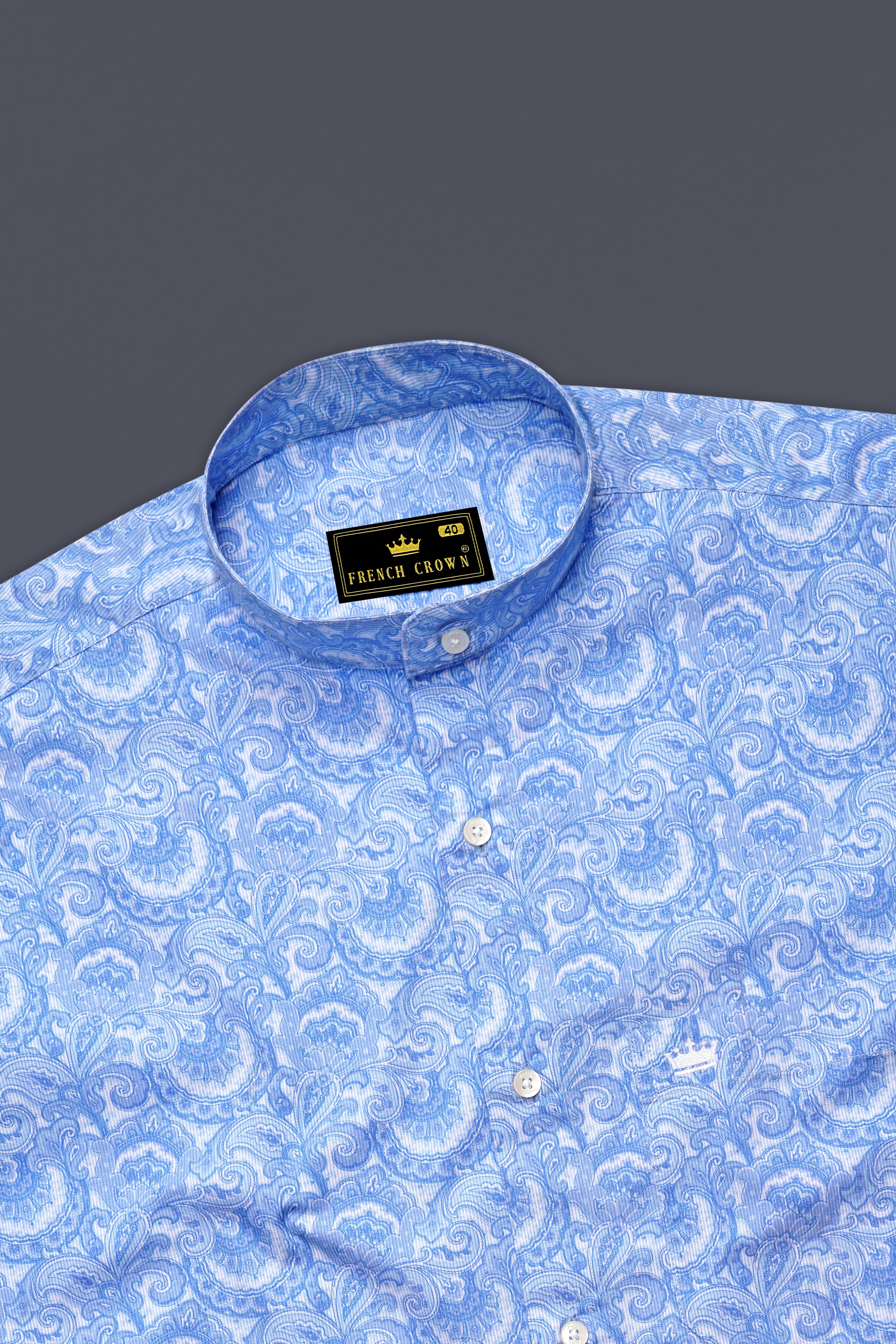 Azurique Crystal Blue Floral Paisley printed Super Soft Premium Cotton Stretchable Casual Shirt