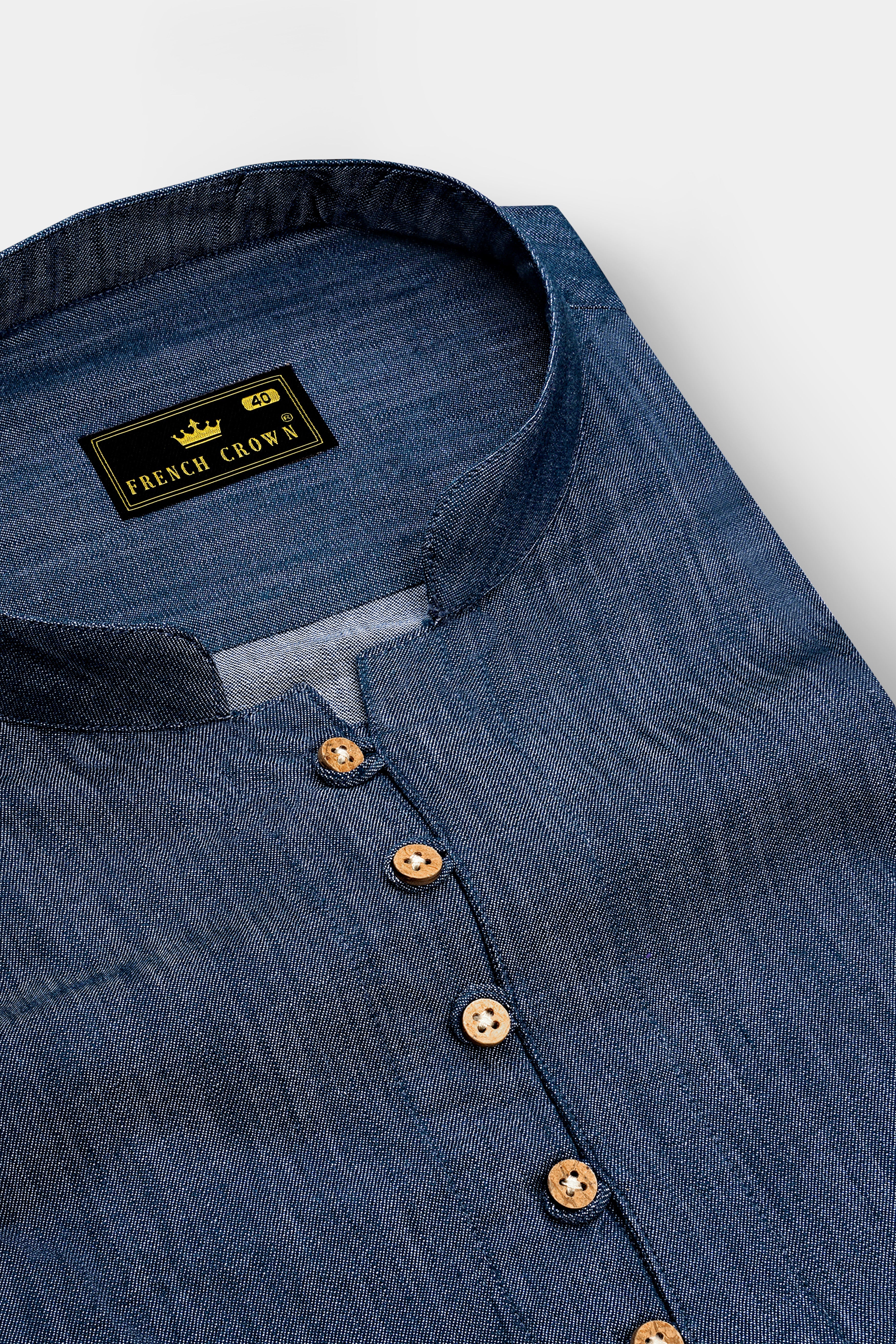 Ventoro Pickled Blue Textured Denim Super Soft Premium Cotton Casual Kurta Shirt