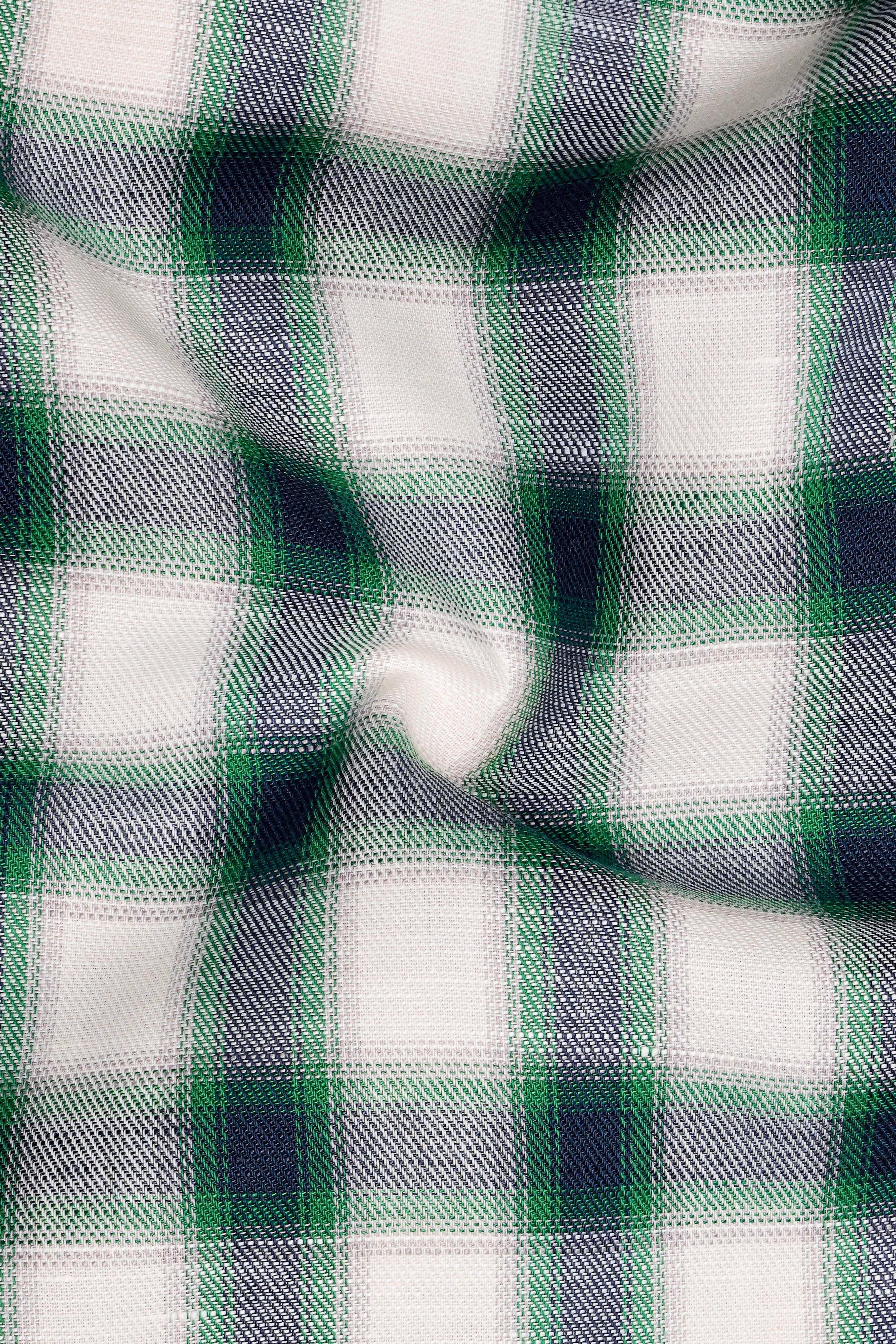 Aureglace Pariglacial Cream And Firefly Green Plaid Twill Premium Cotton Casual Shirt