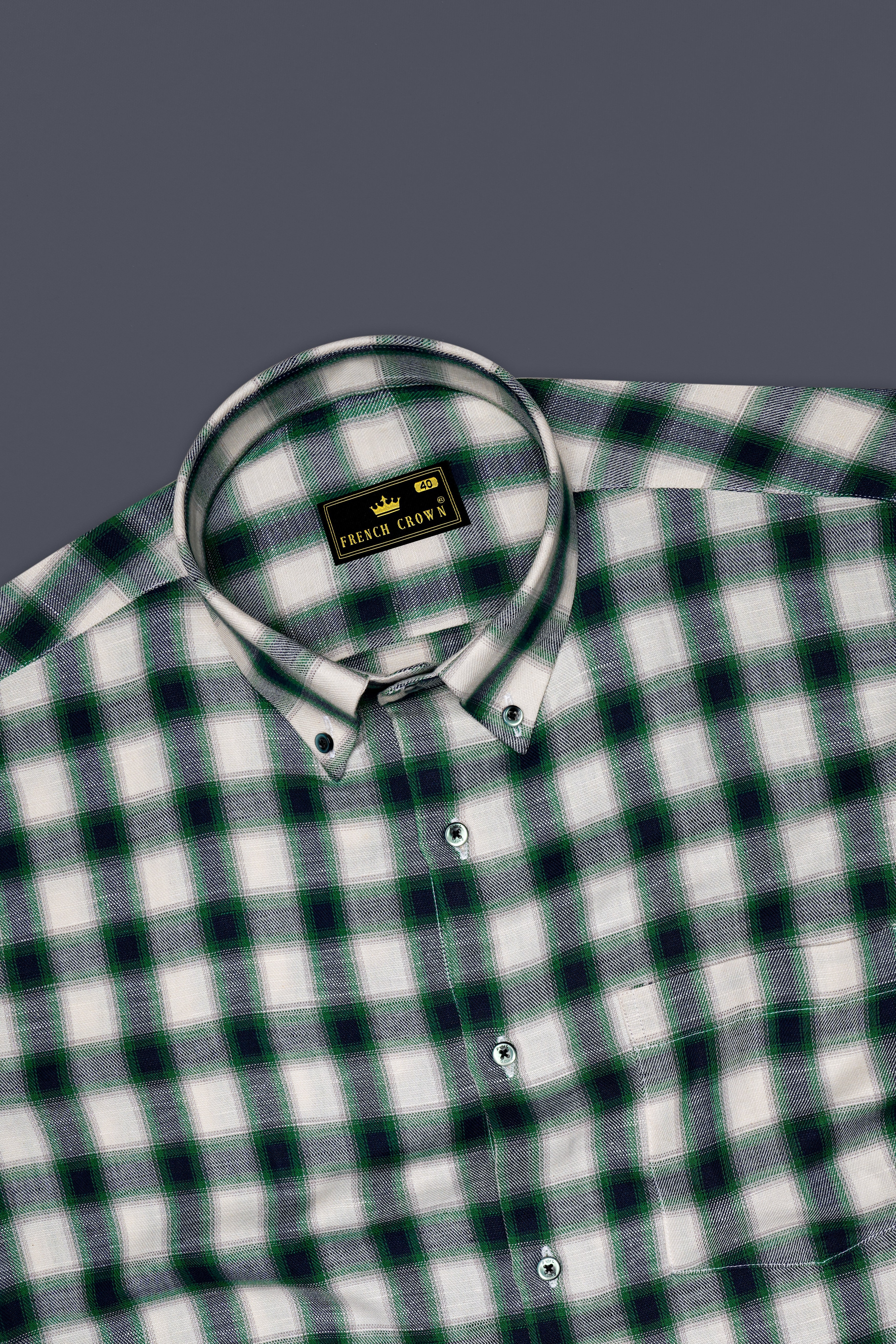 Aureglace Pariglacial Cream And Firefly Green Plaid Twill Premium Cotton Casual Shirt