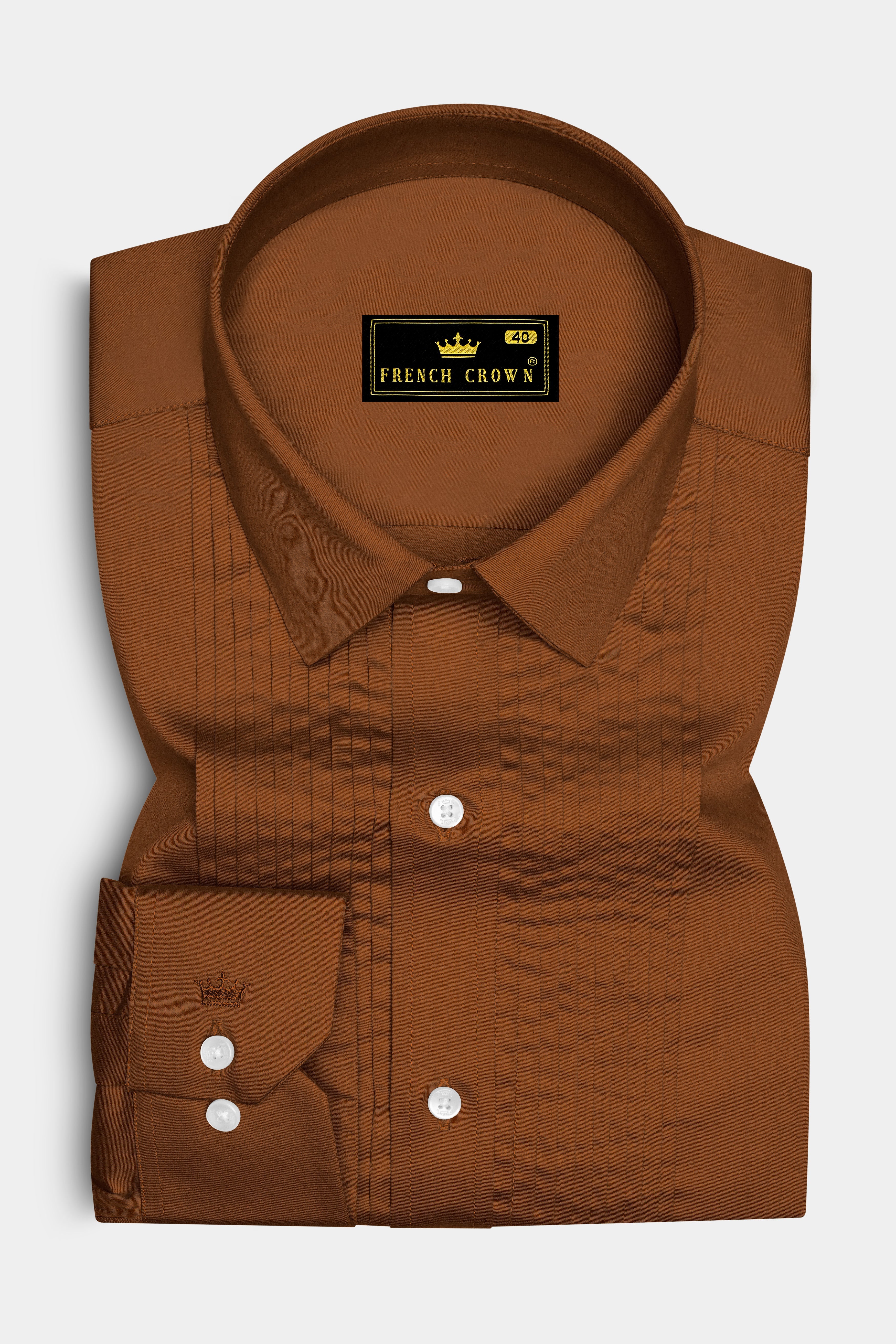 Umbero-Walnut Brown Subtle Sheen Super Soft Premium Cotton Tuxedo Dress Shirt