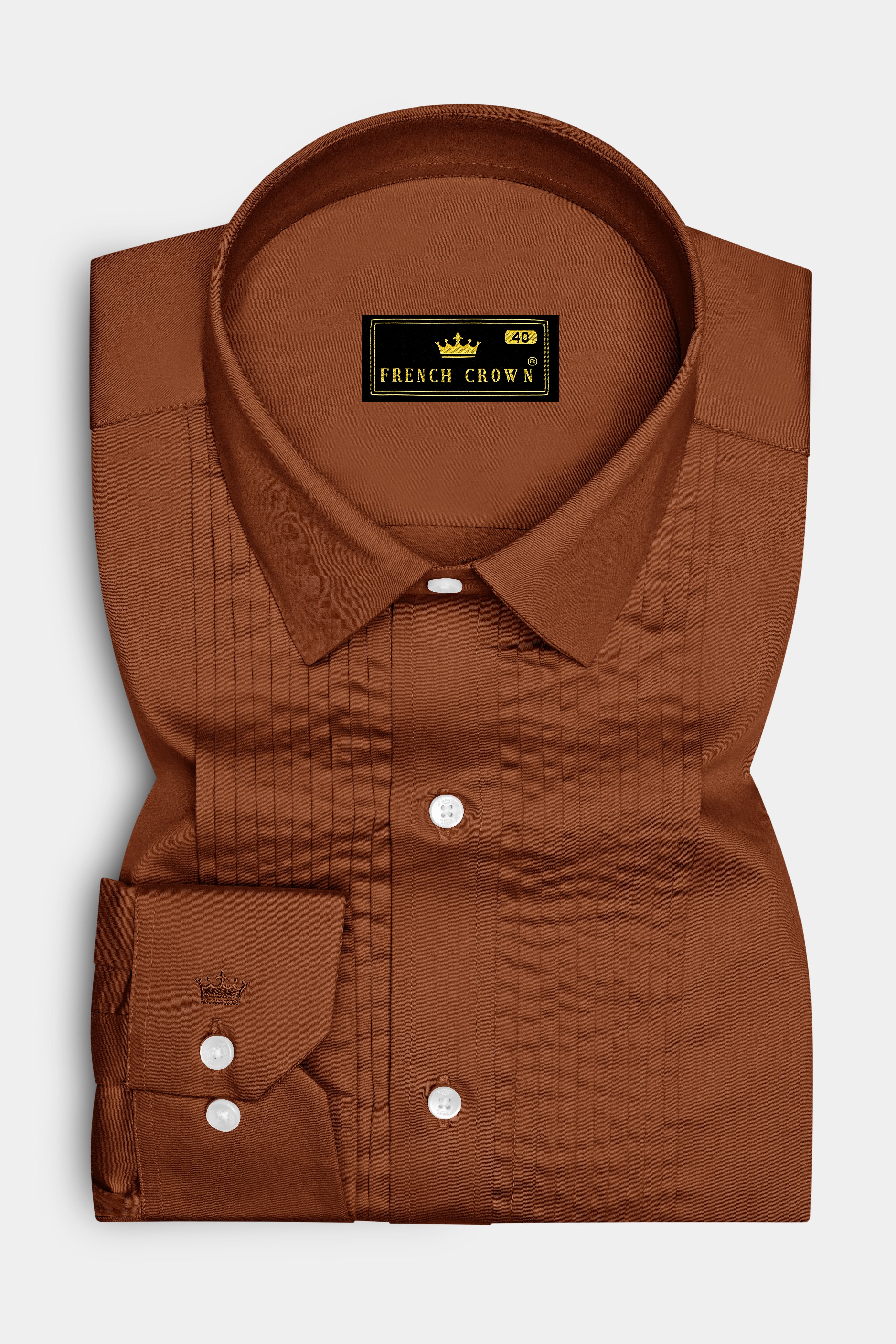 Umbero-Walnut Brown Subtle Sheen Super Soft Premium Cotton Tuxedo Dress Shirt