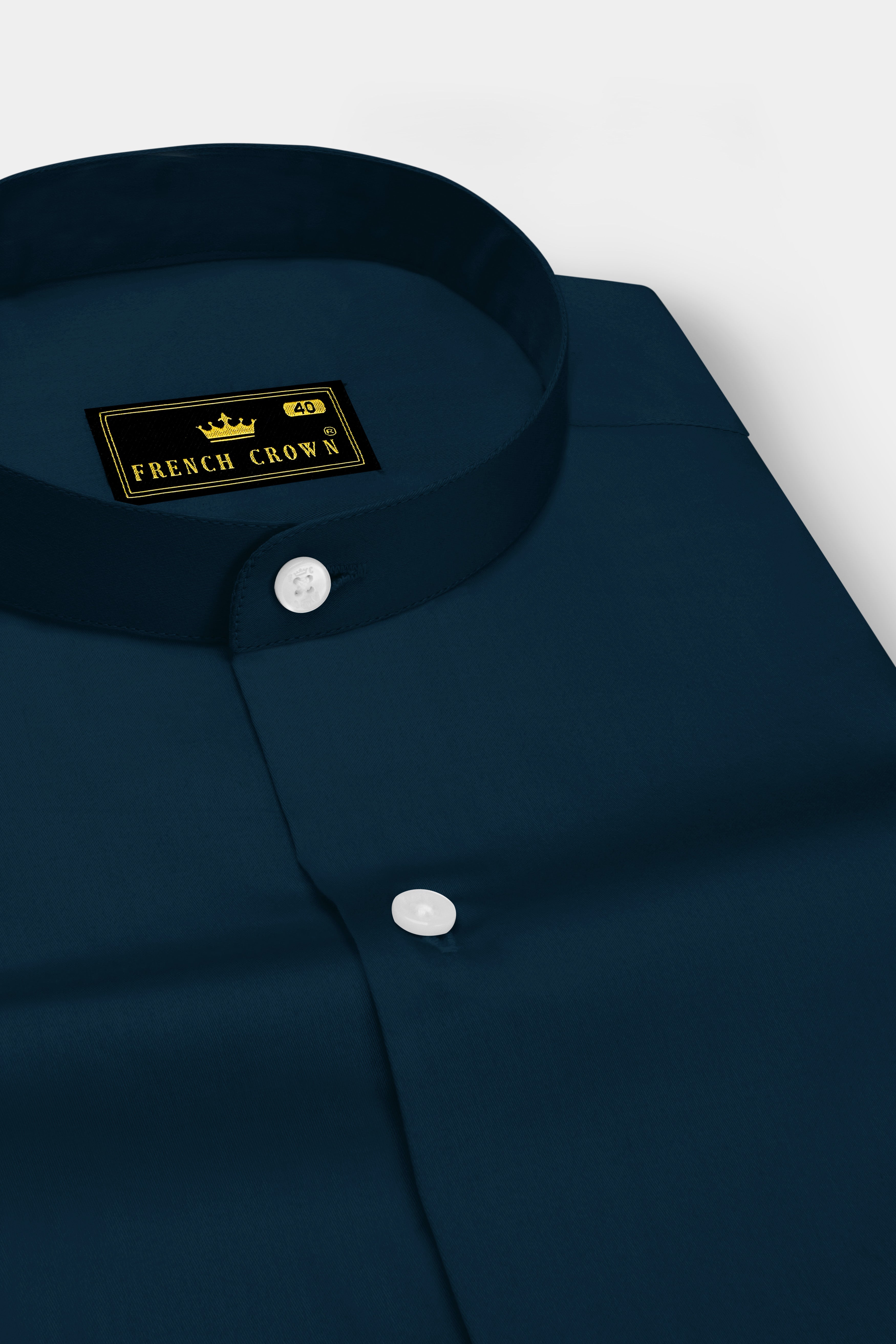 Luminor-Firefly Blue Subtle Sheen Super Soft Premium Cotton Mandarin Dress Shirt