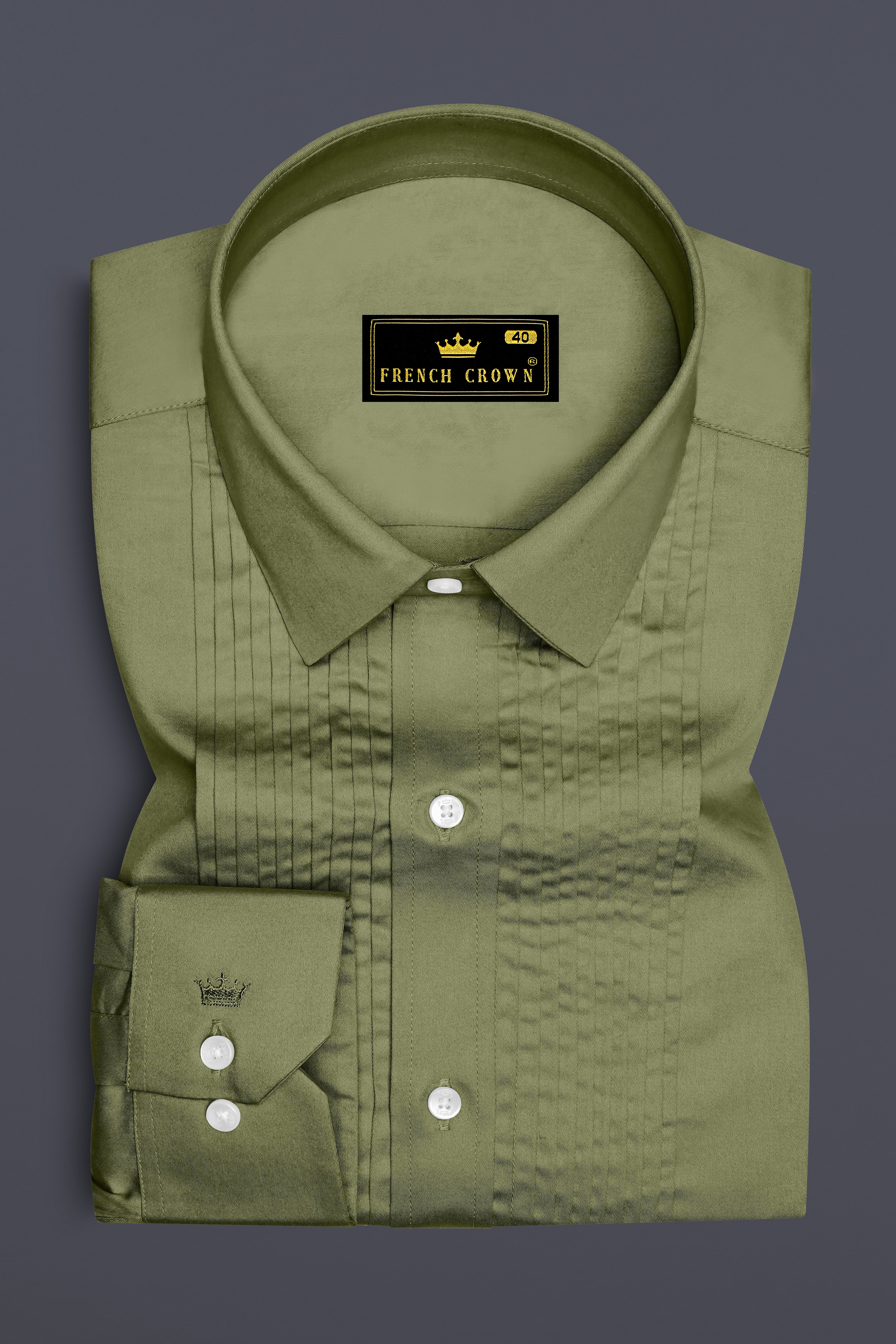 Olvoro-Flex Smoke Green Subtle Sheen Super Soft Premium Cotton Tuxedo Dress Shirt