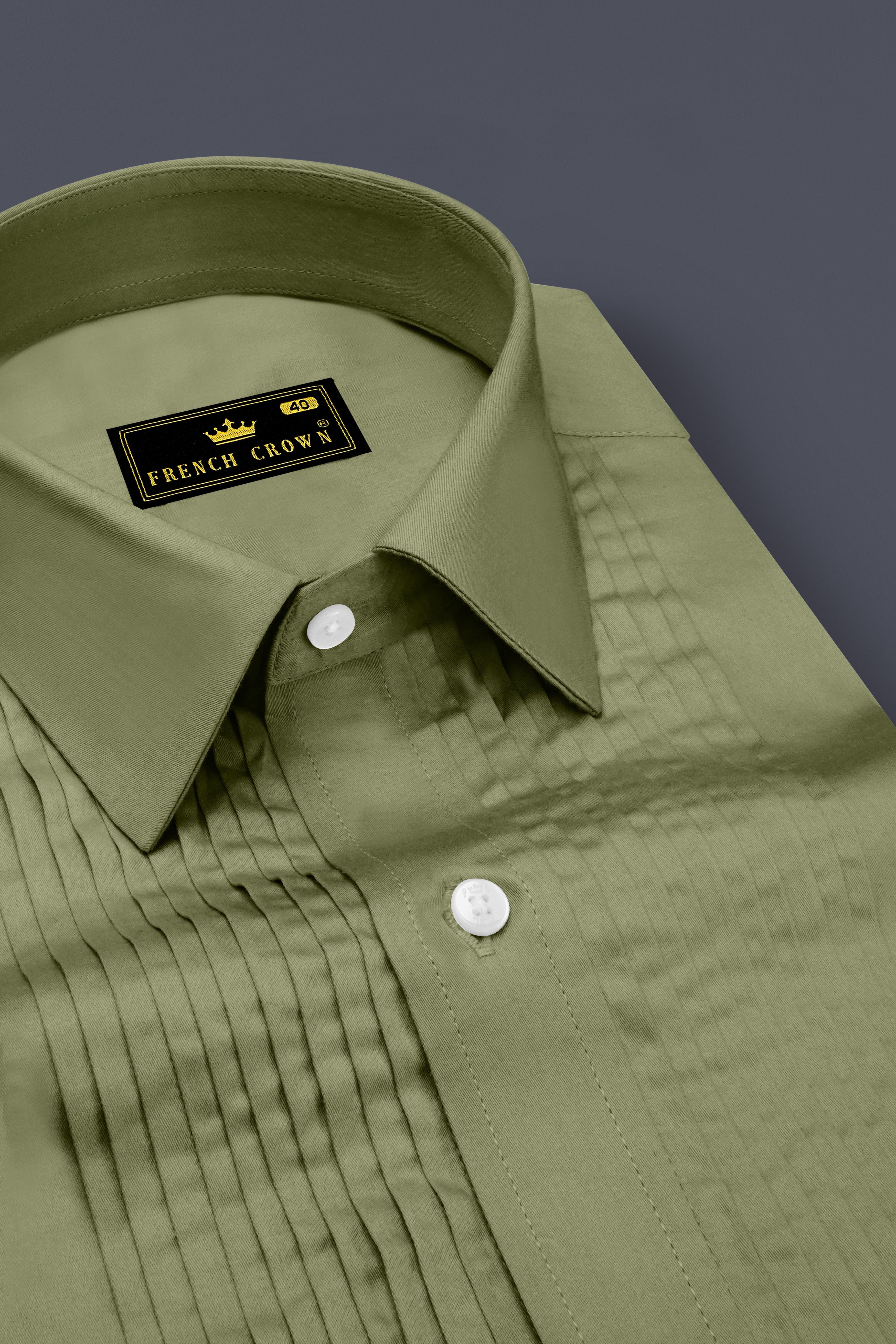 Olvoro-Flex Smoke Green Subtle Sheen Super Soft Premium Cotton Tuxedo Dress Shirt