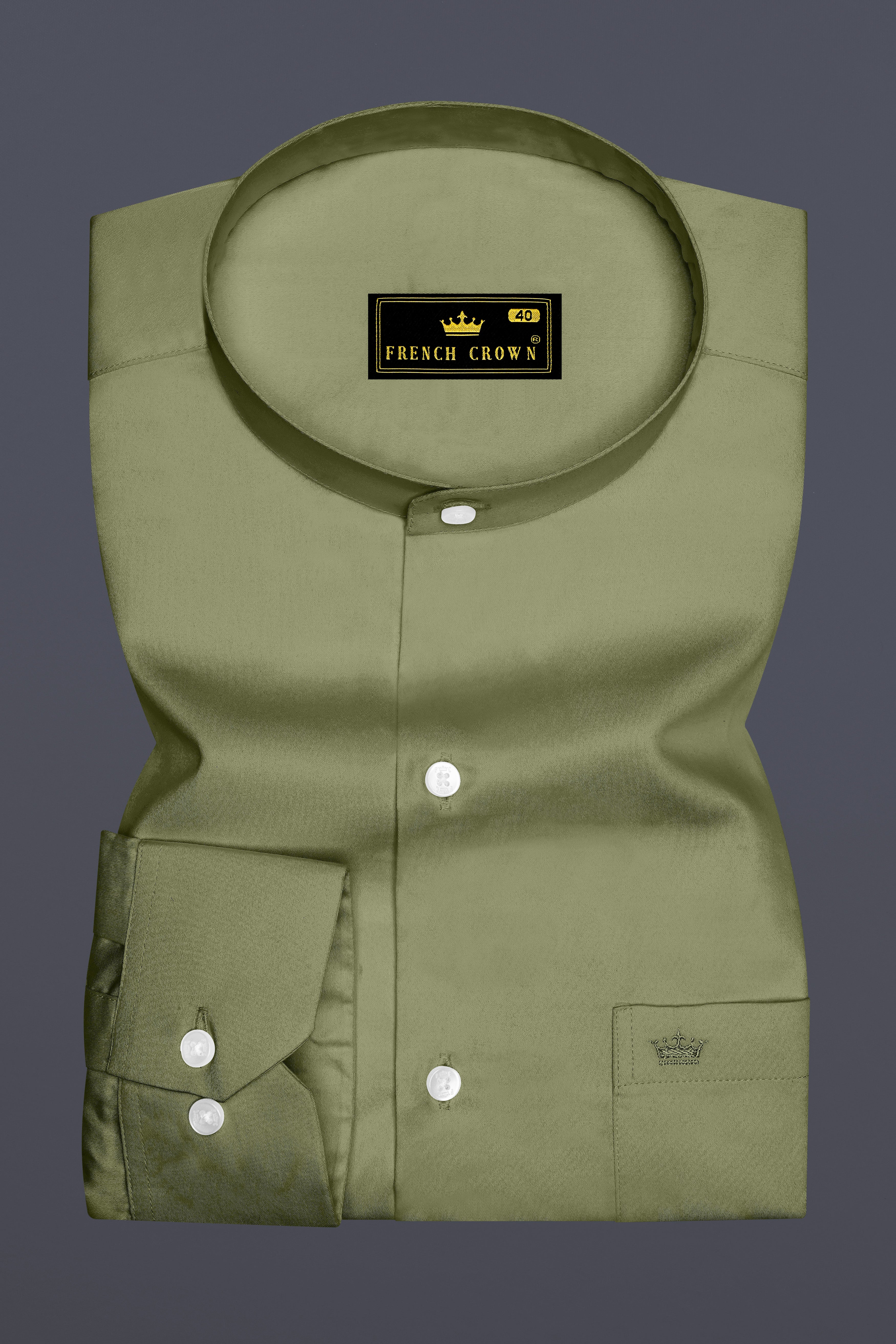 Olvoro-Flex Smoke Green Subtle Sheen Super Soft Premium Cotton Mandarin Dress Shirt