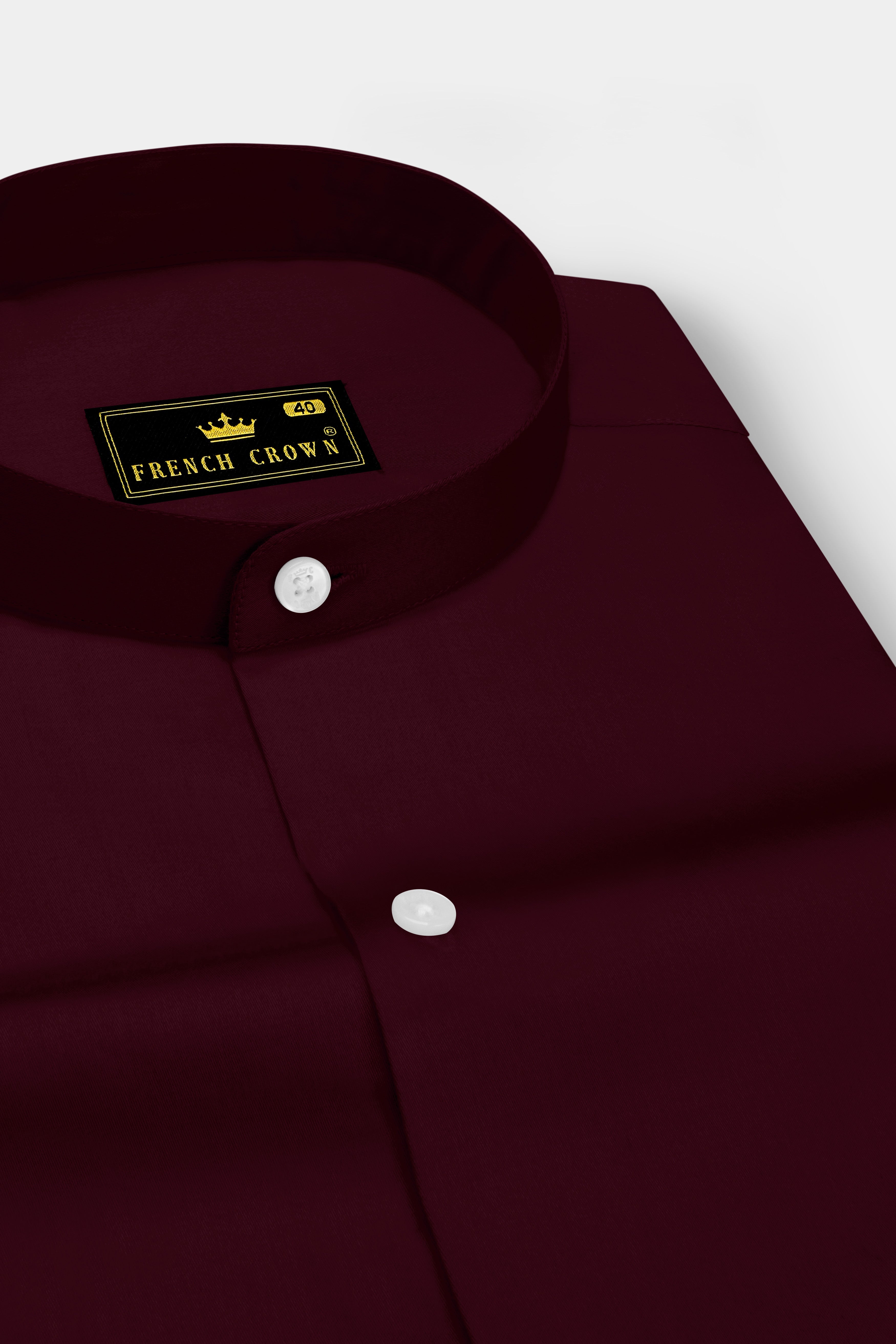Regalis-Aubergine Maroon Subtle Sheen Super Soft Premium Cotton Mandarin Dress Shirt