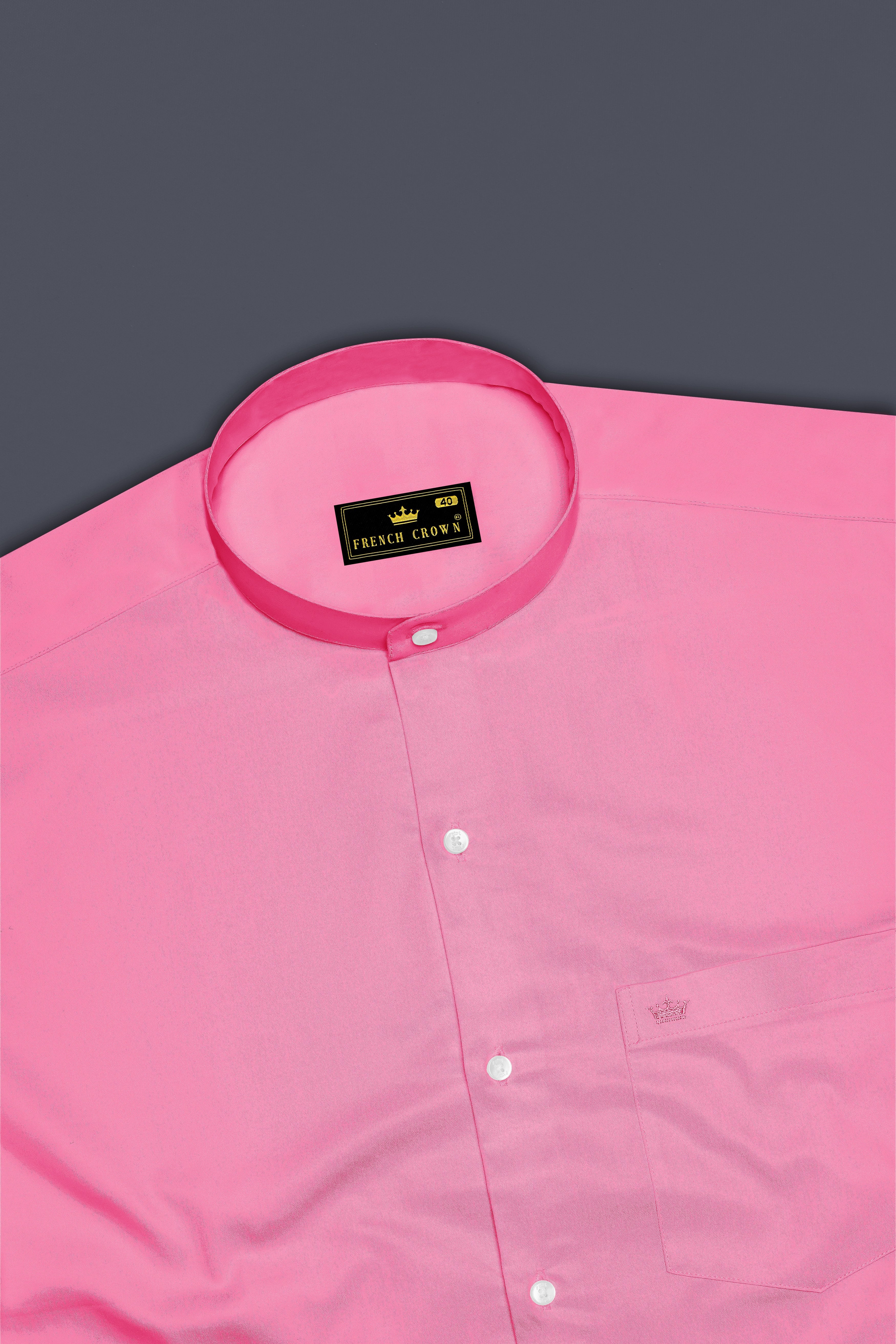 Blushoro-Thulian Pink Subtle Sheen Super Soft Premium Cotton Mandarin Dress Shirt