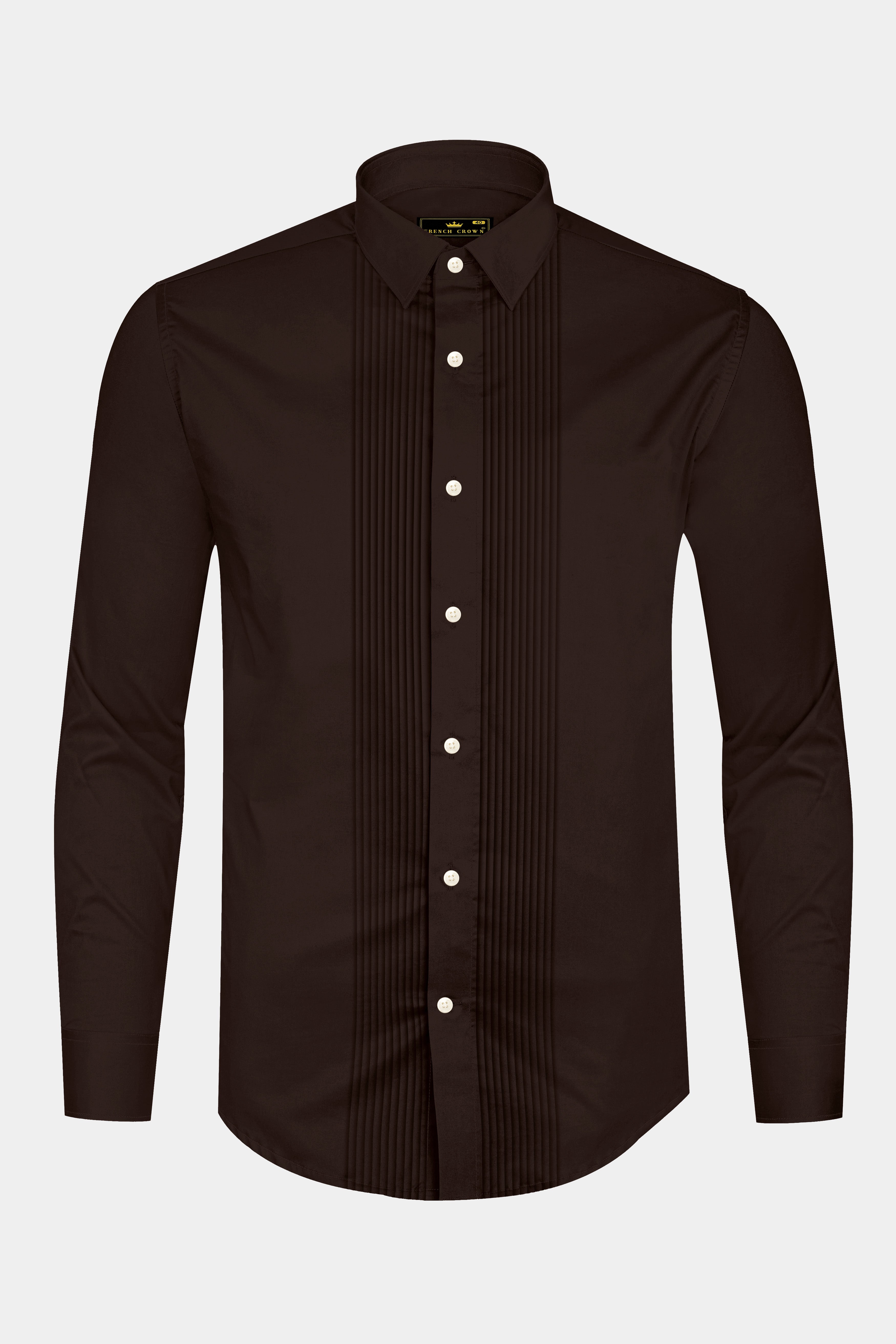 Umbero-Eternity Brown Subtle Sheen Super Soft Premium Cotton Tuxedo Dress Shirt