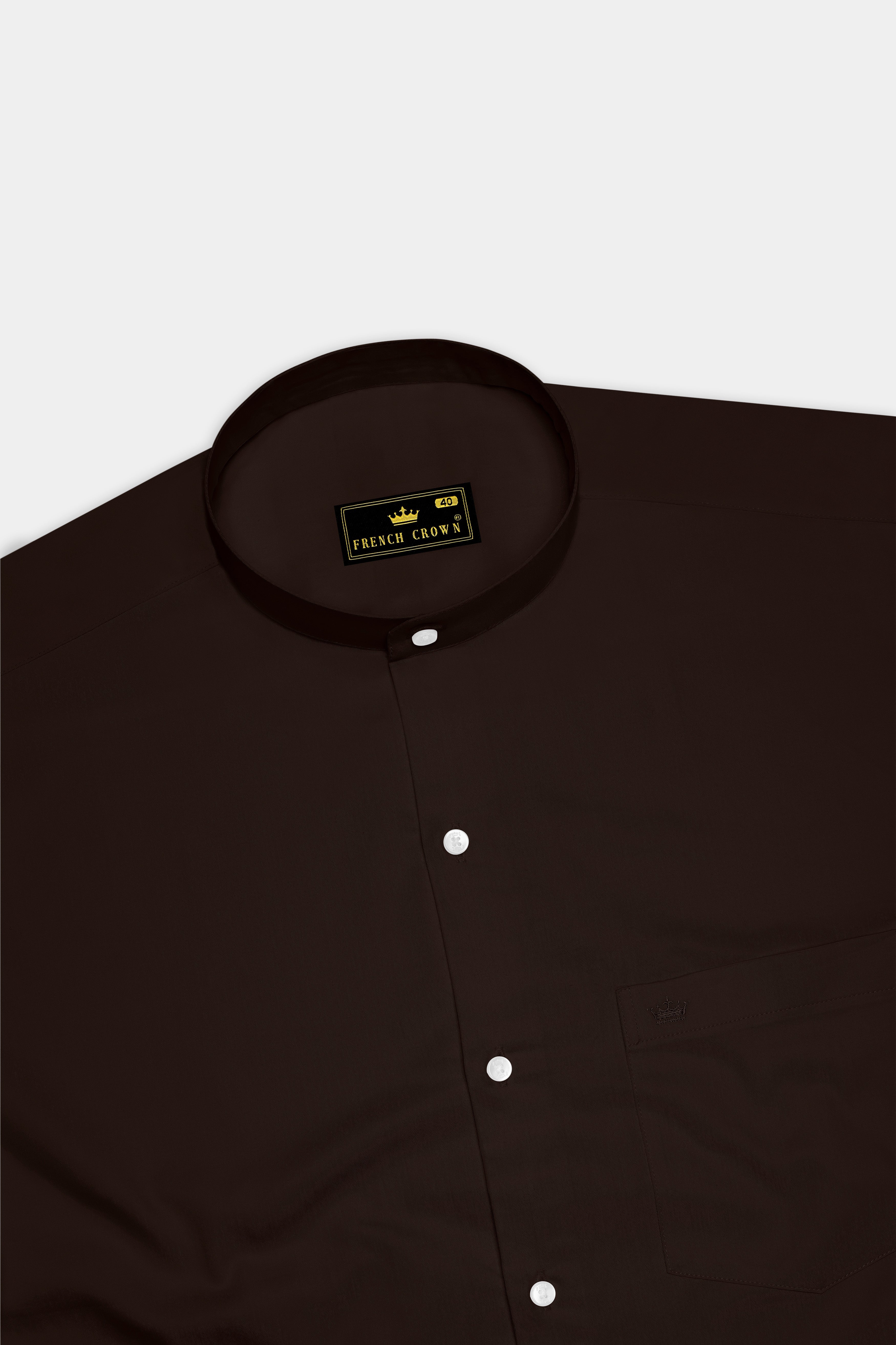 Umbero-Eternity Brown Subtle Sheen Super Soft Premium Cotton Mandarin Dress Shirt