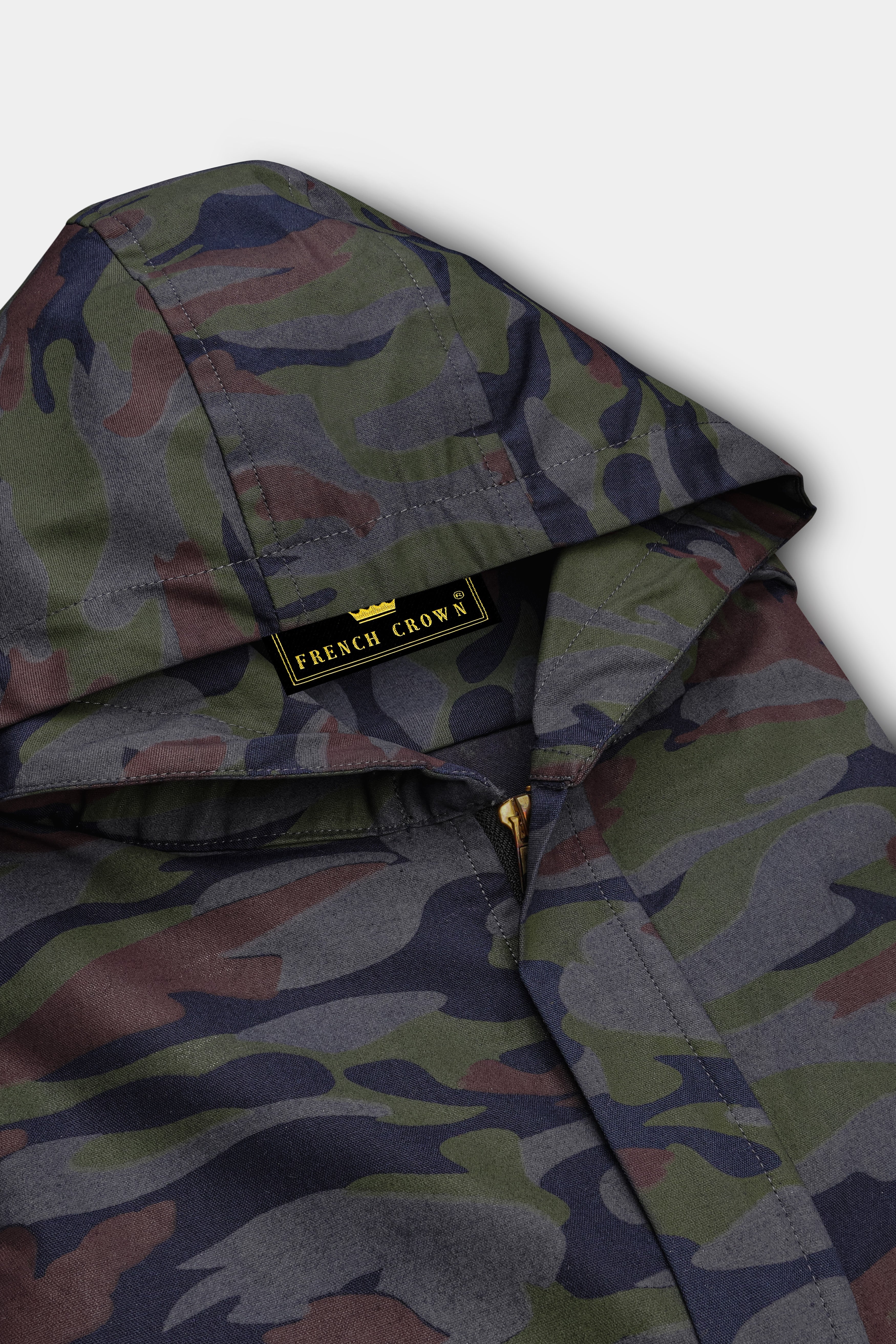 Camoir-Liver Gray And Lunar Green Camouflage Printed Heavyweight Designer Hoodie with Zipper Closure