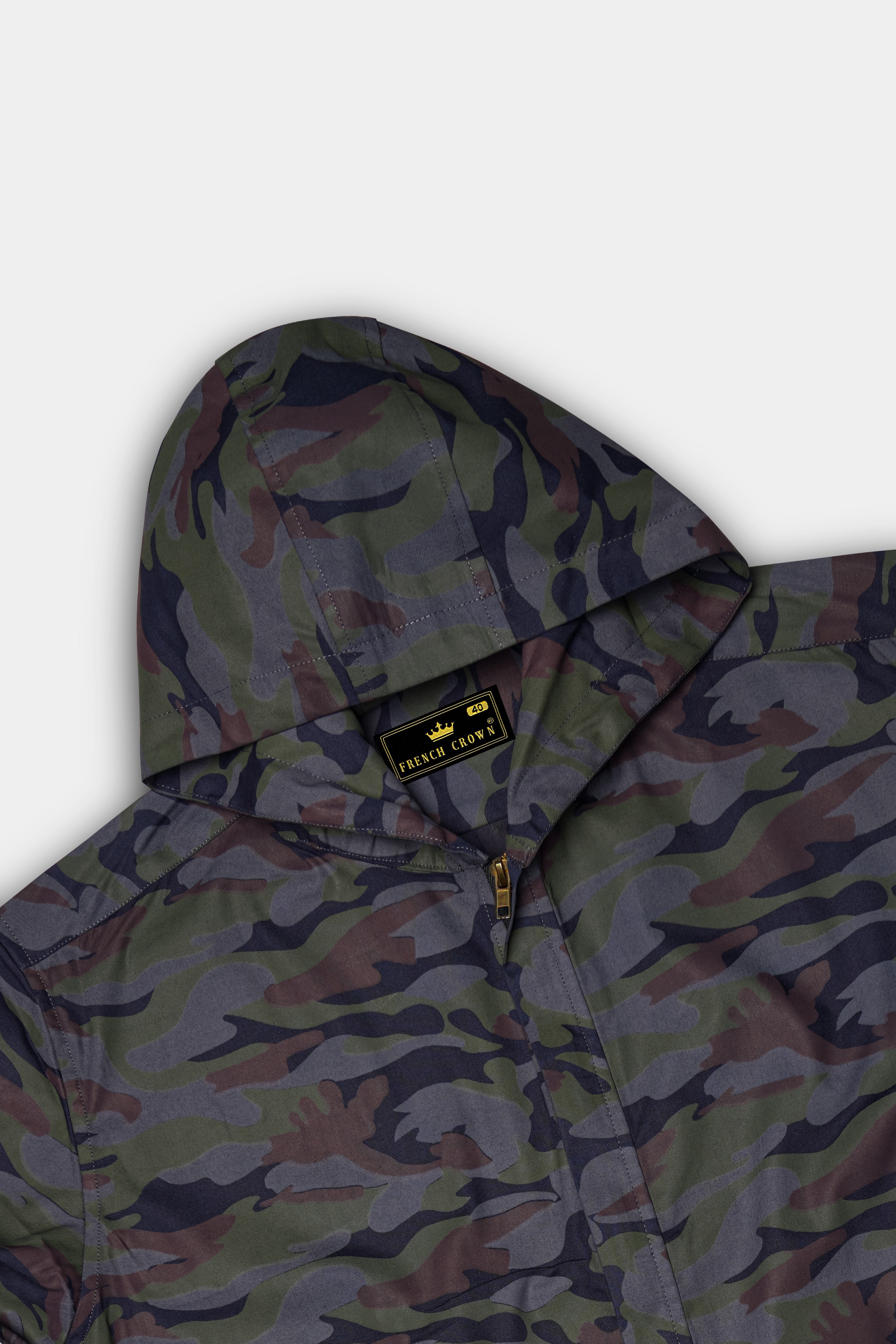 Camoir-Liver Gray And Lunar Green Camouflage Printed Heavyweight Designer Hoodie with Zipper Closure