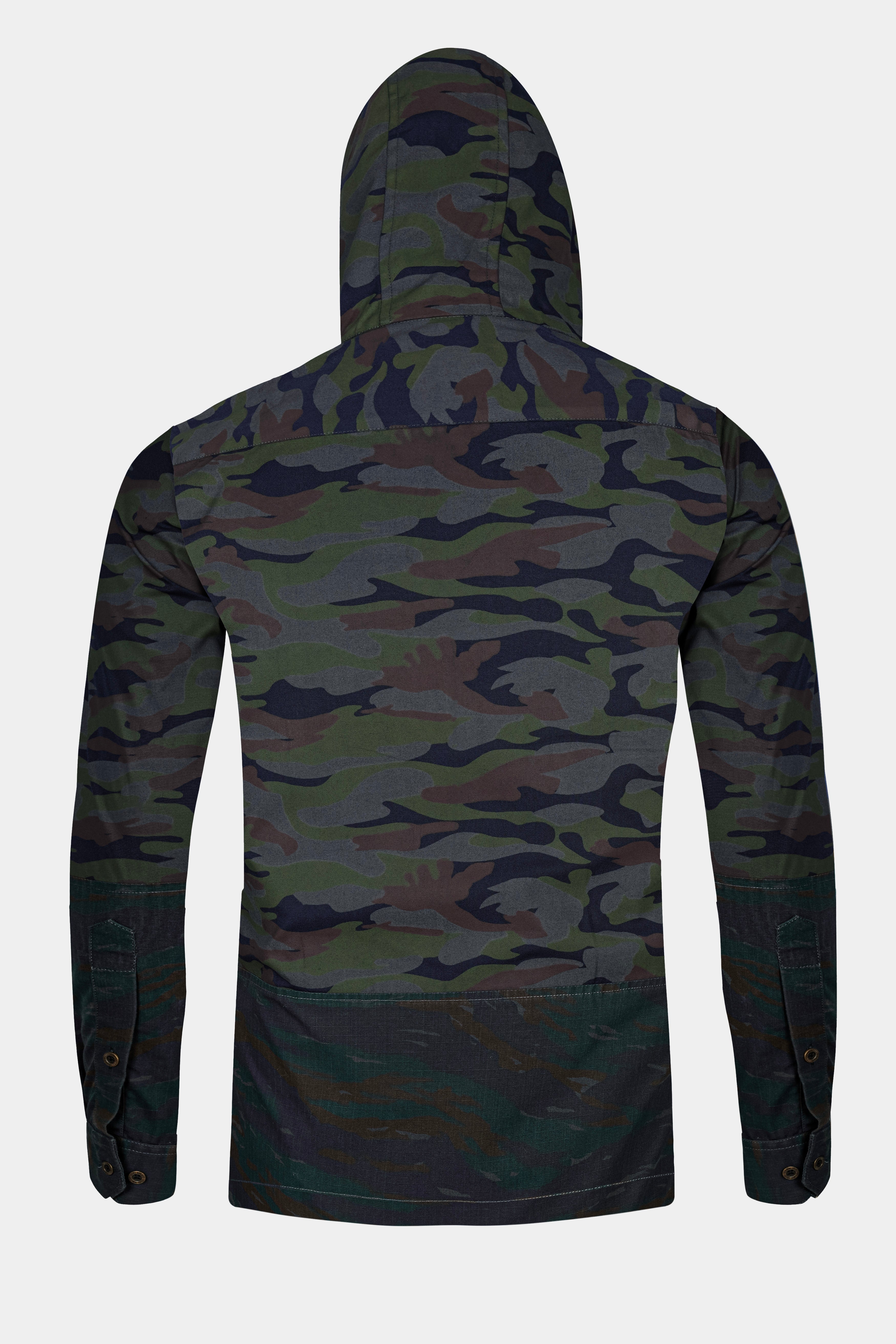 Camoir-Liver Gray And Lunar Green Camouflage Printed Heavyweight Designer Hoodie with Zipper Closure