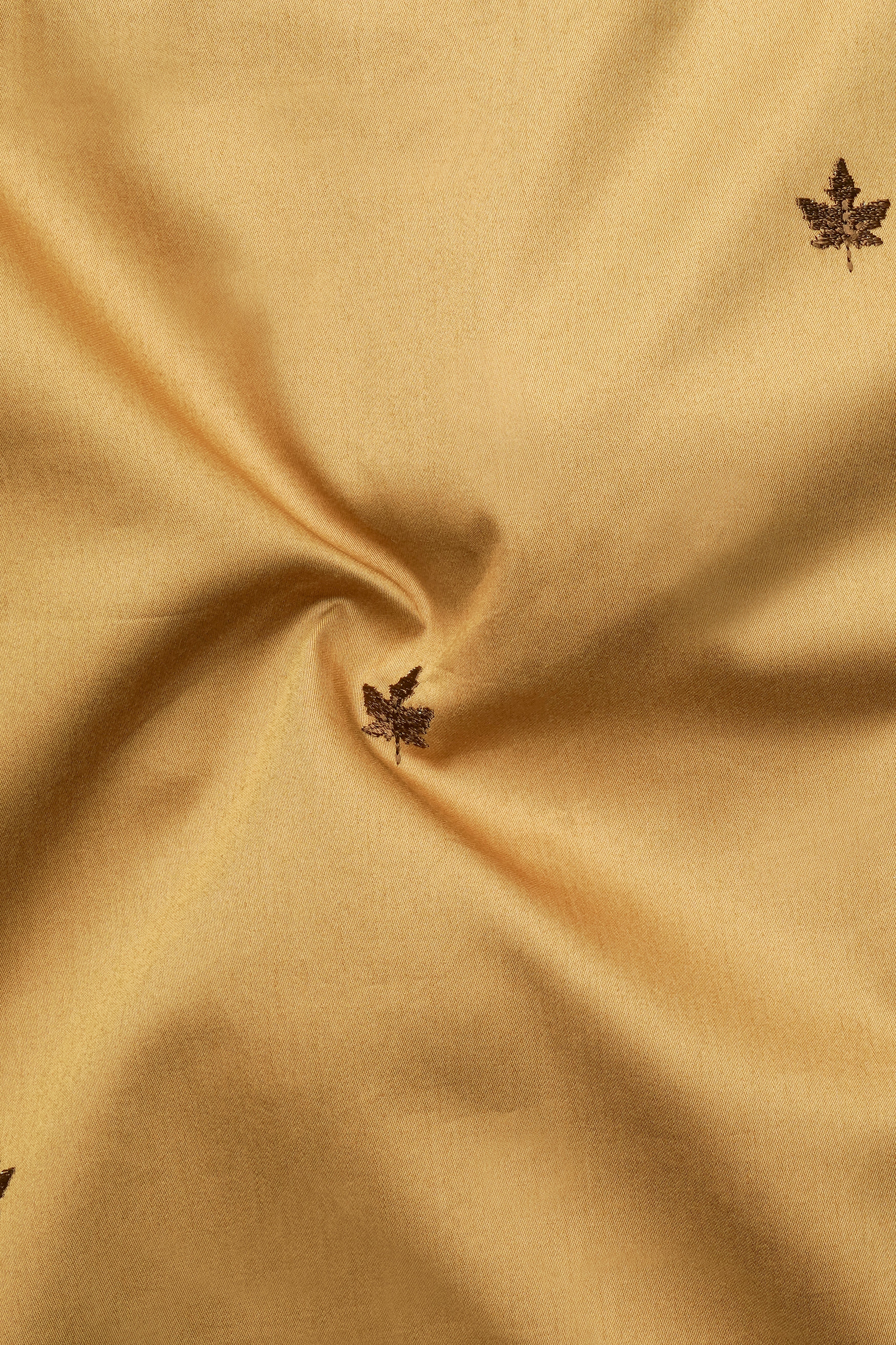 Bronzelle-Harvest Brown Leaf Embroidery Textured Subtle Sheen Super Soft Premium Cotton Semi Formal Shirt