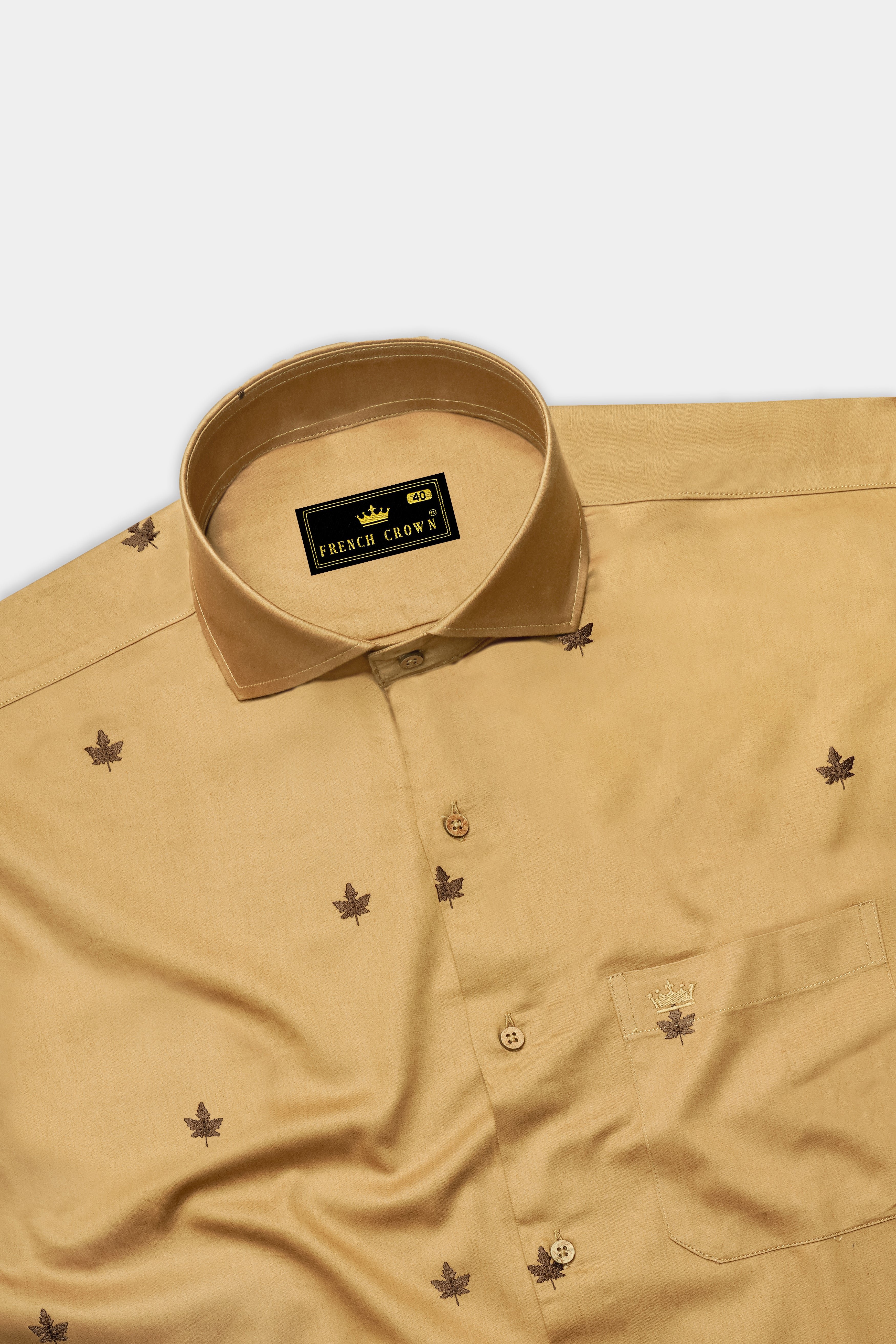 Bronzelle-Harvest Brown Leaf Embroidery Textured Subtle Sheen Super Soft Premium Cotton Semi Formal Shirt